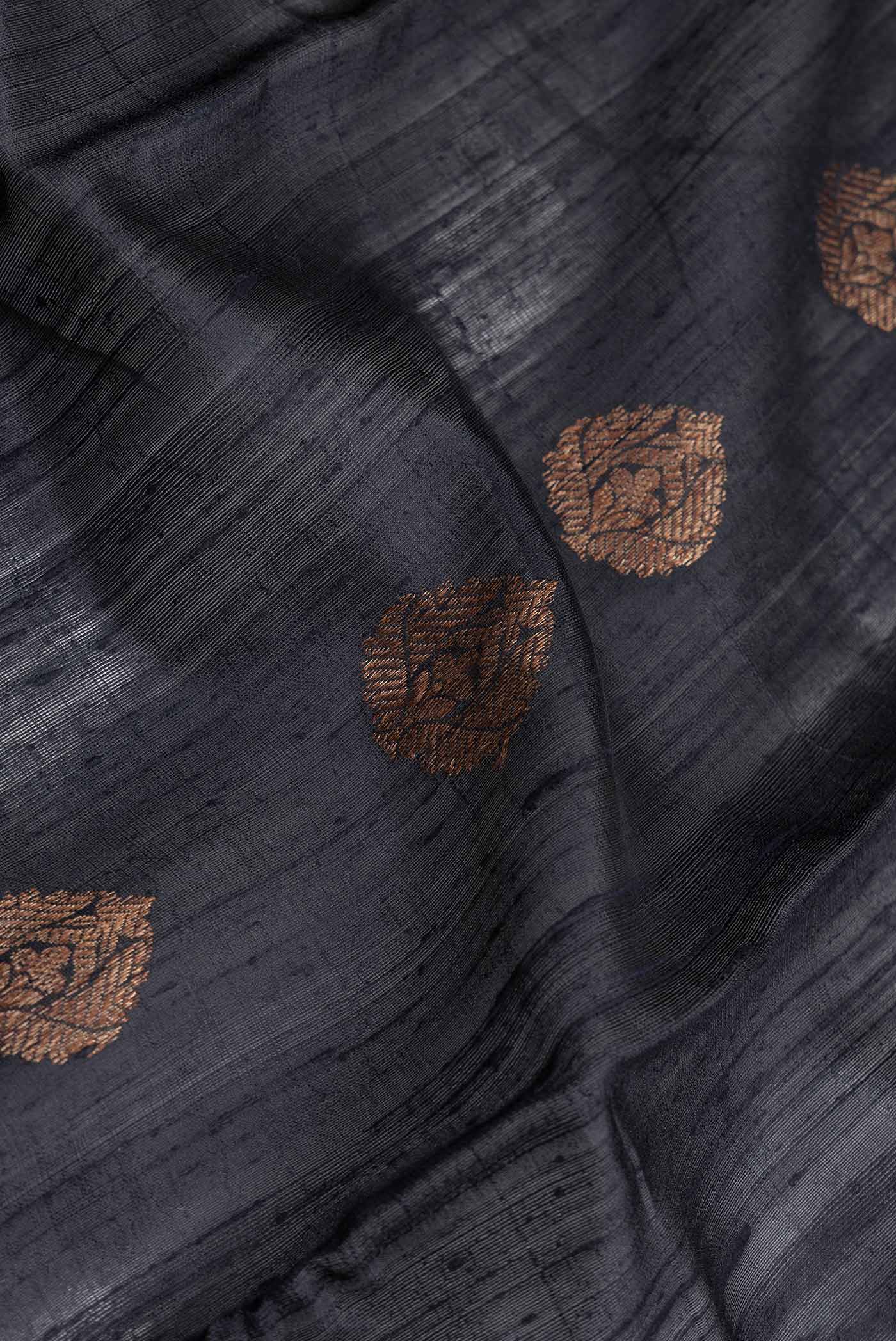 Black Banarasi Tussar Silk Saree - Image 2