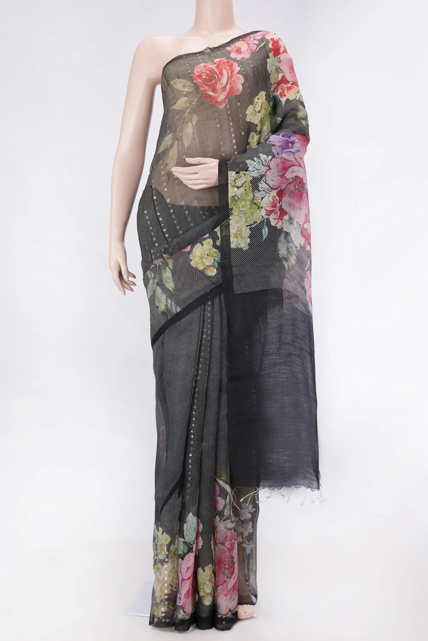 Black Dual Tone Tussar Silk Saree
