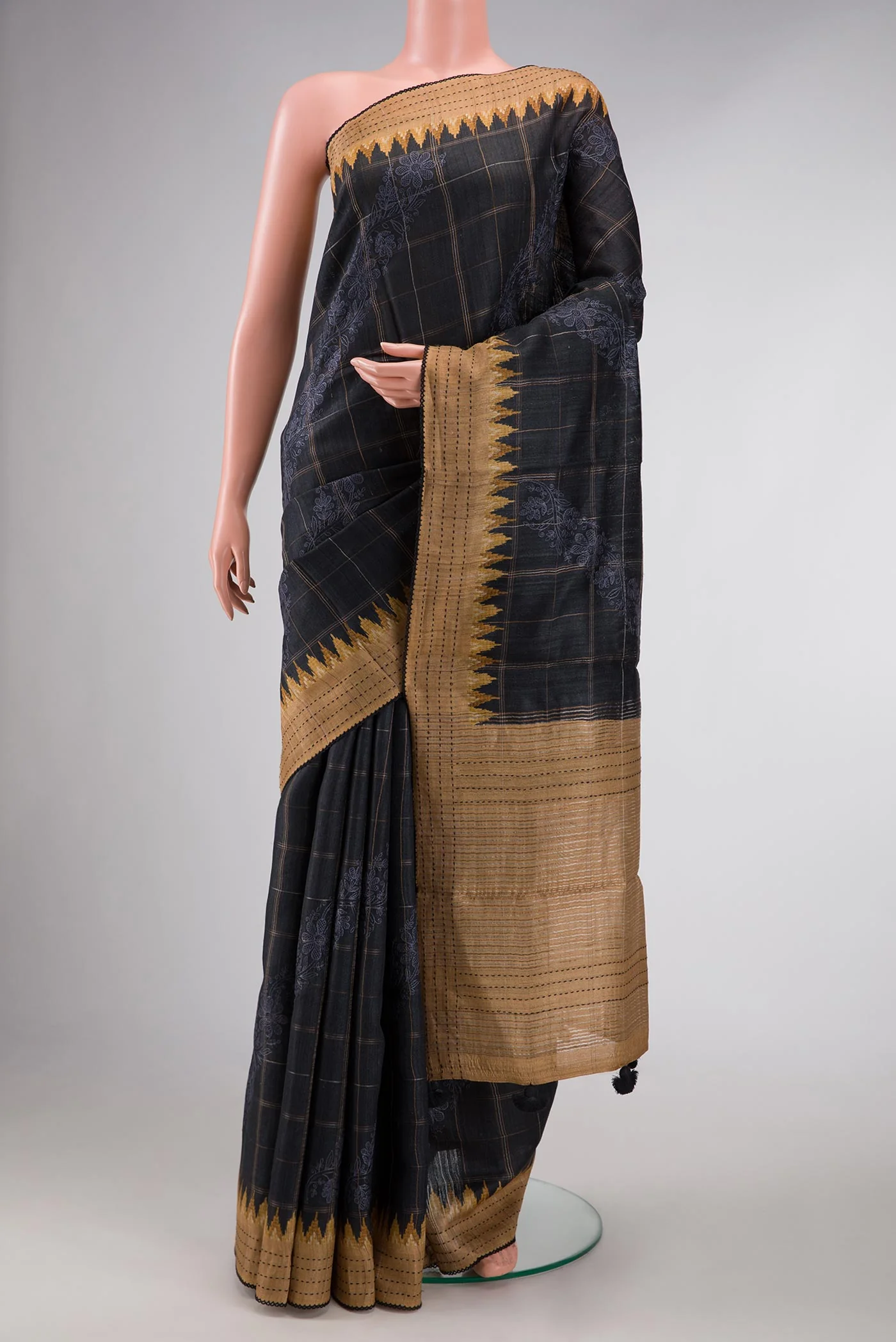 Black Dual Tone Tussar Silk Saree