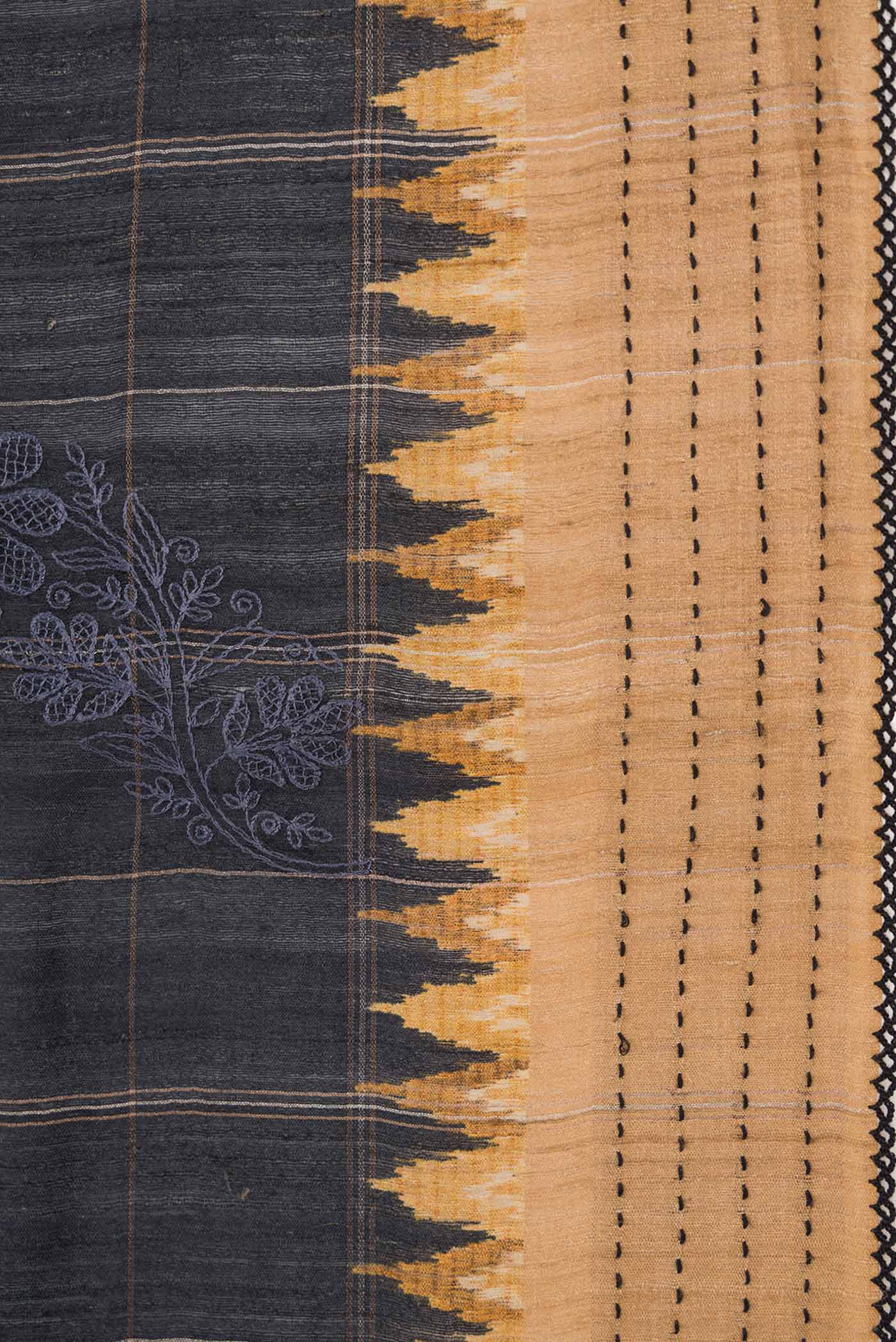 Black Dual Tone Tussar Silk Saree - Image 3