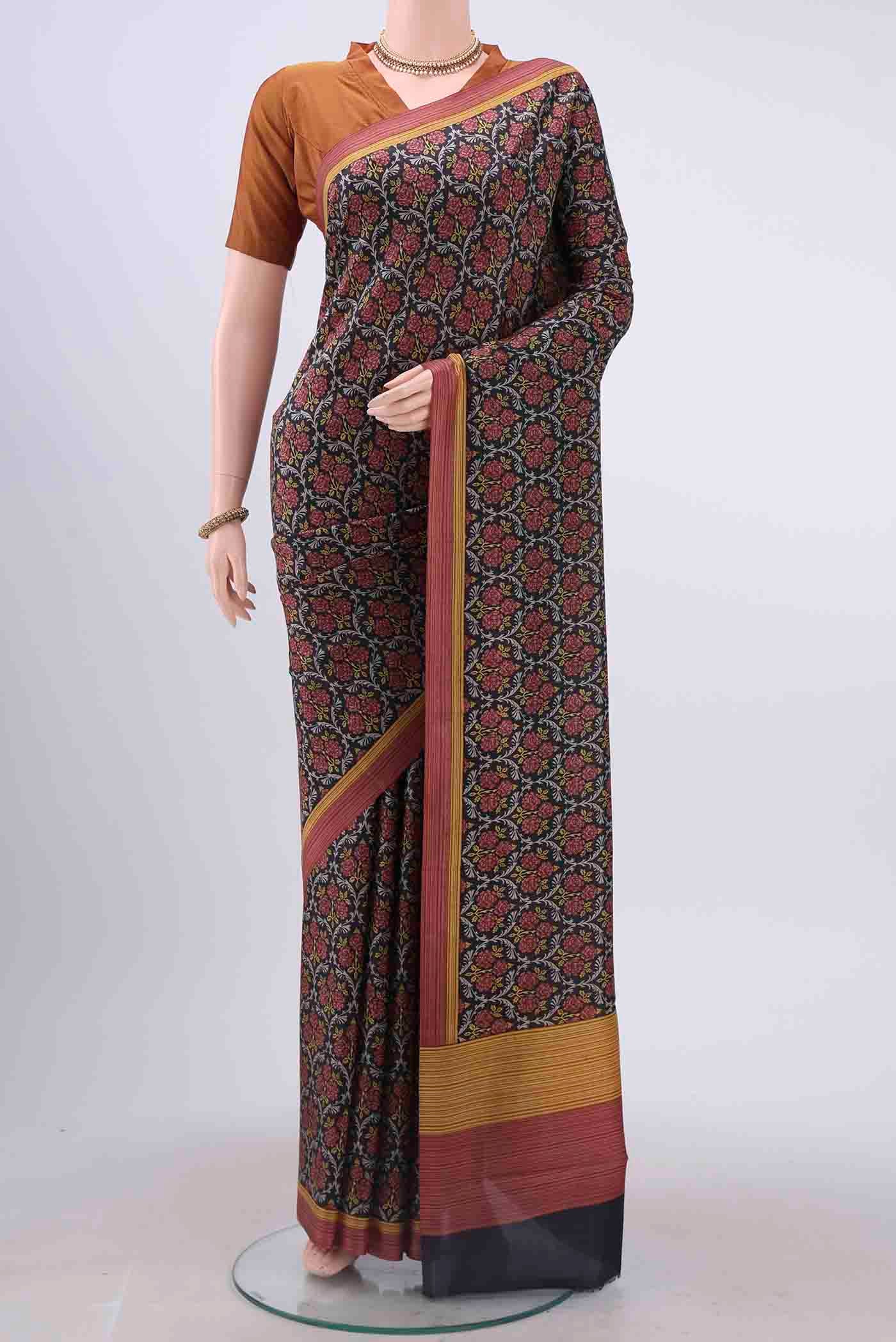 Black Printed Silk Saree