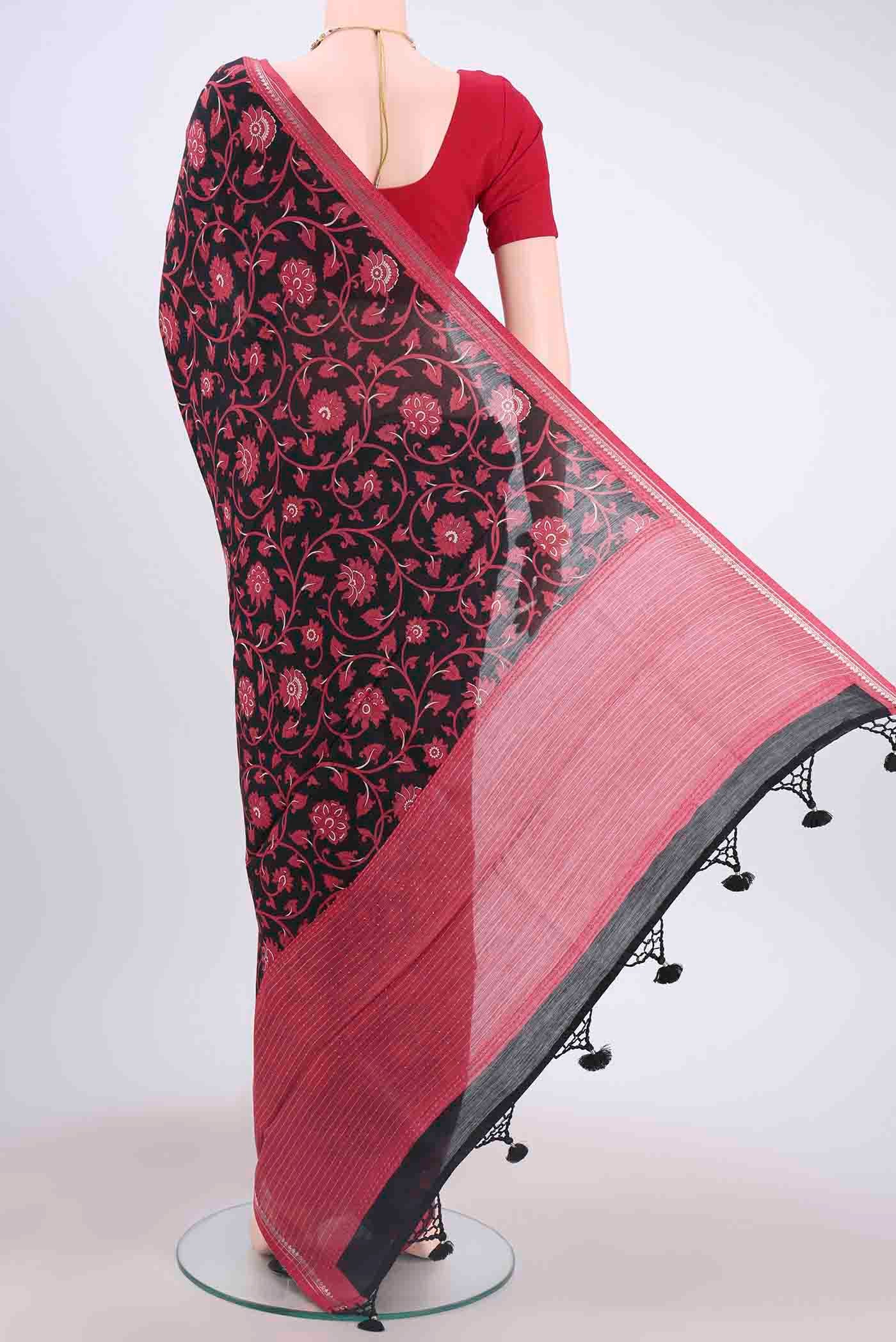 Black Dual Tone Tussar Silk Saree - Image 3