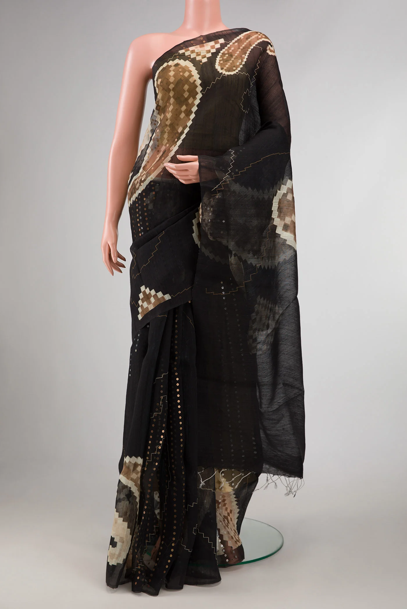 Black Dual Tone Tussar Silk Saree