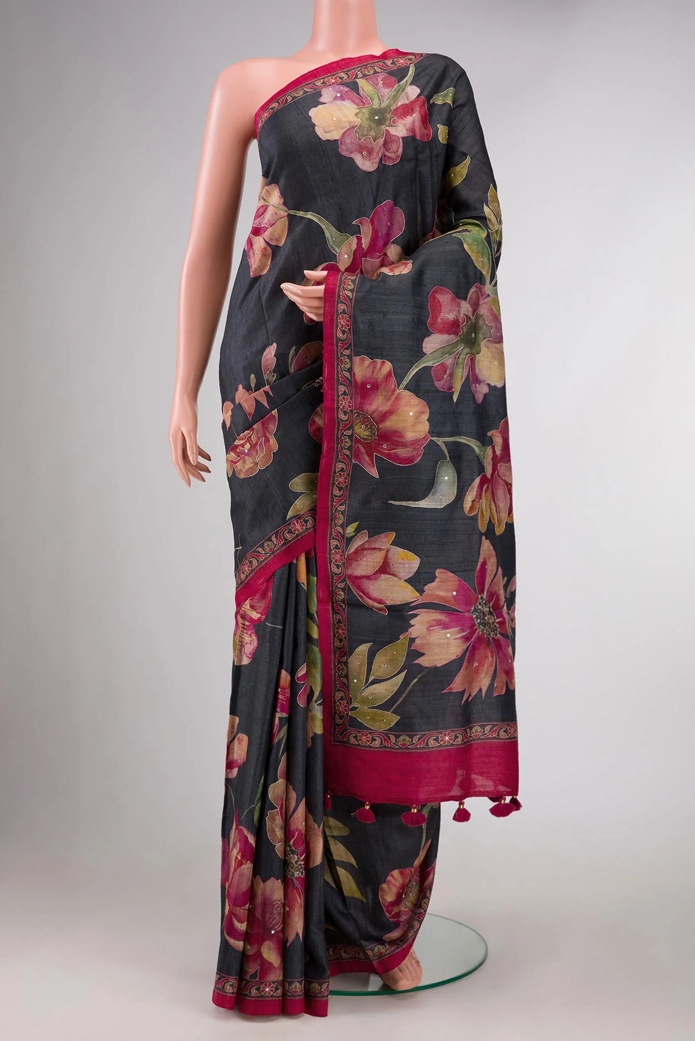 Black Dual Tone Tussar Silk Saree
