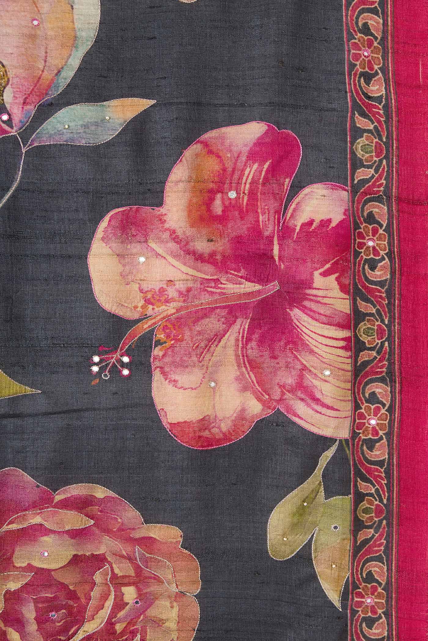 Black Dual Tone Tussar Silk Saree - Image 3