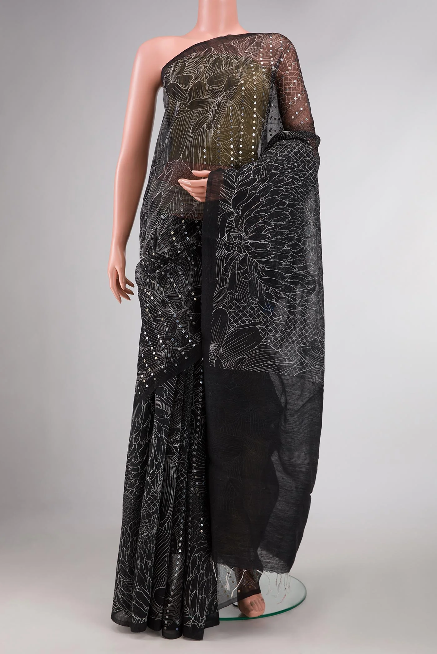 Black Dual Tone Tussar Silk Saree