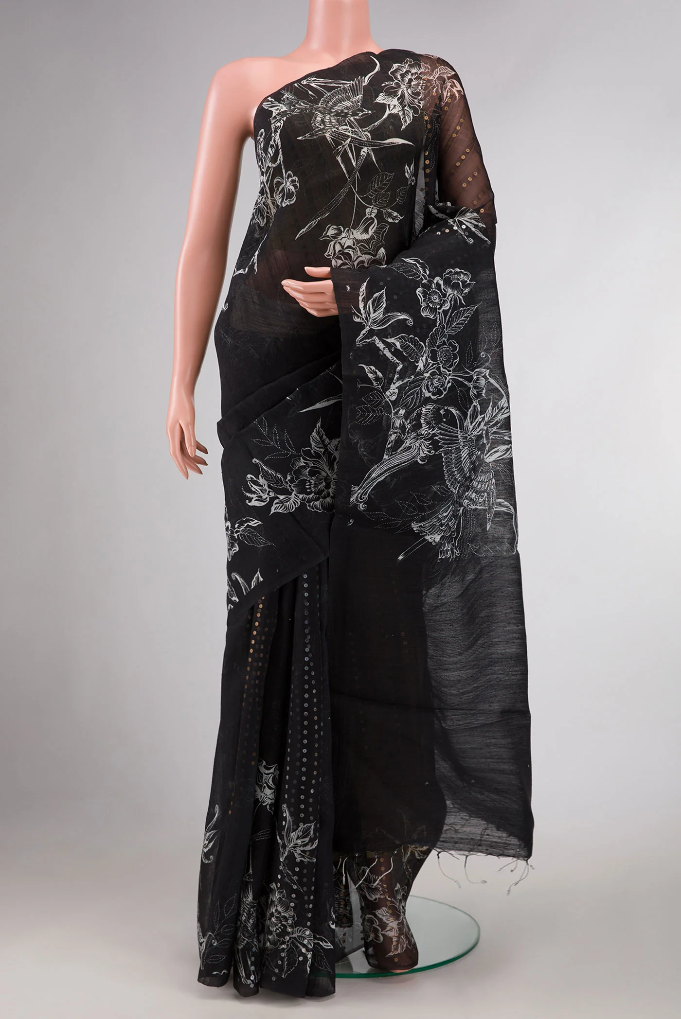 Black Dual Tone Tussar Silk Saree
