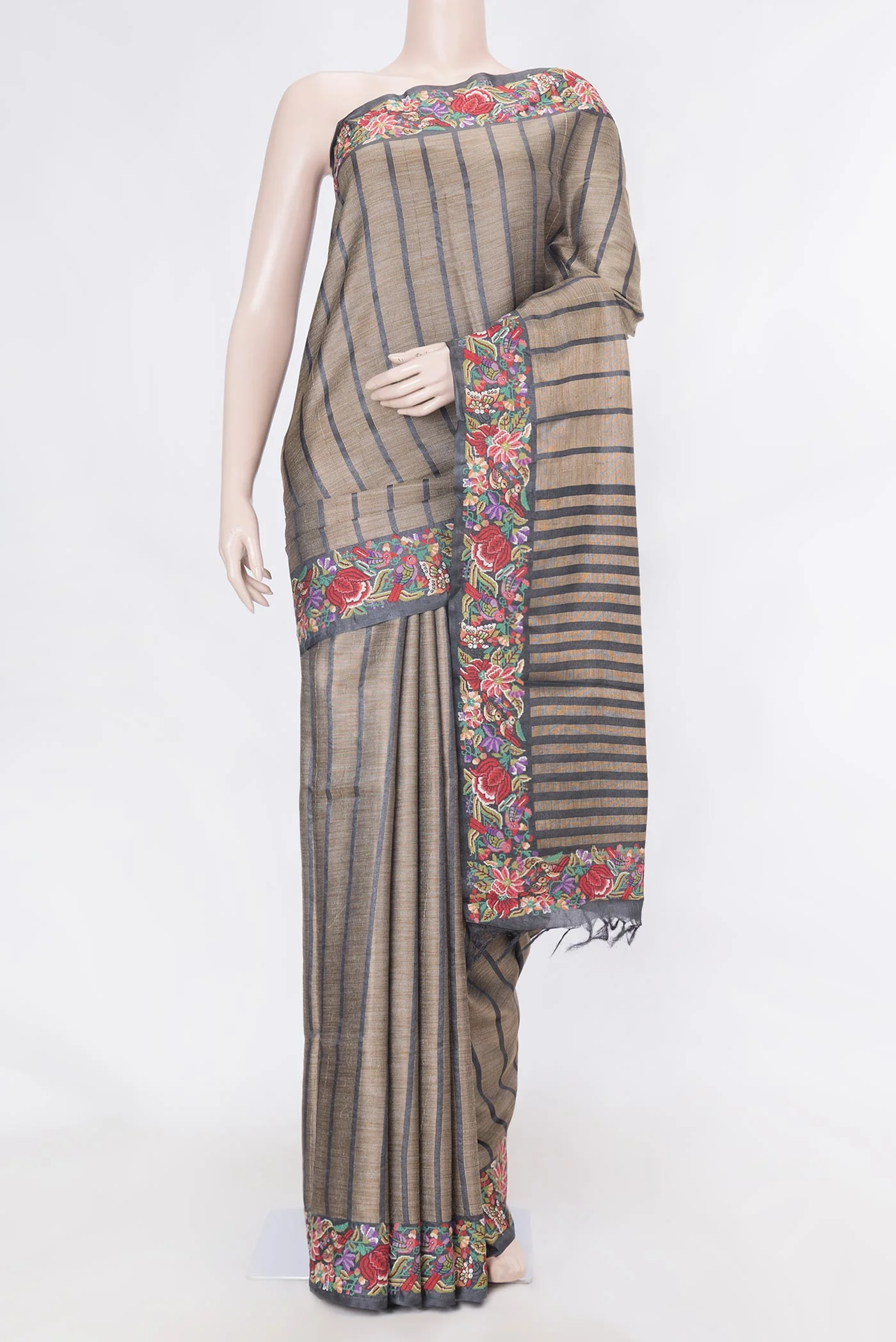 Black Dual Tone Tussar Silk Saree