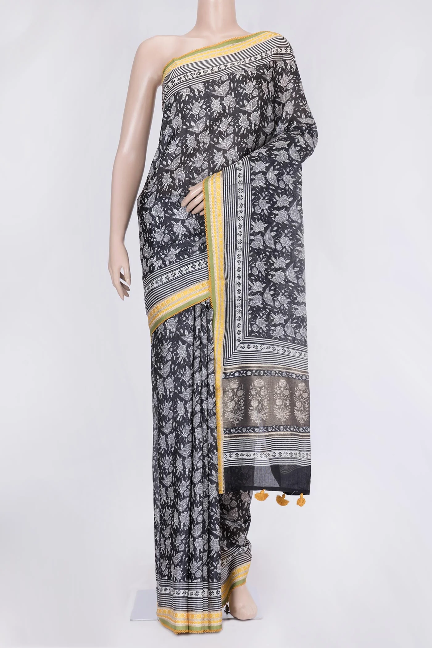 Black Tussar Silk Saree