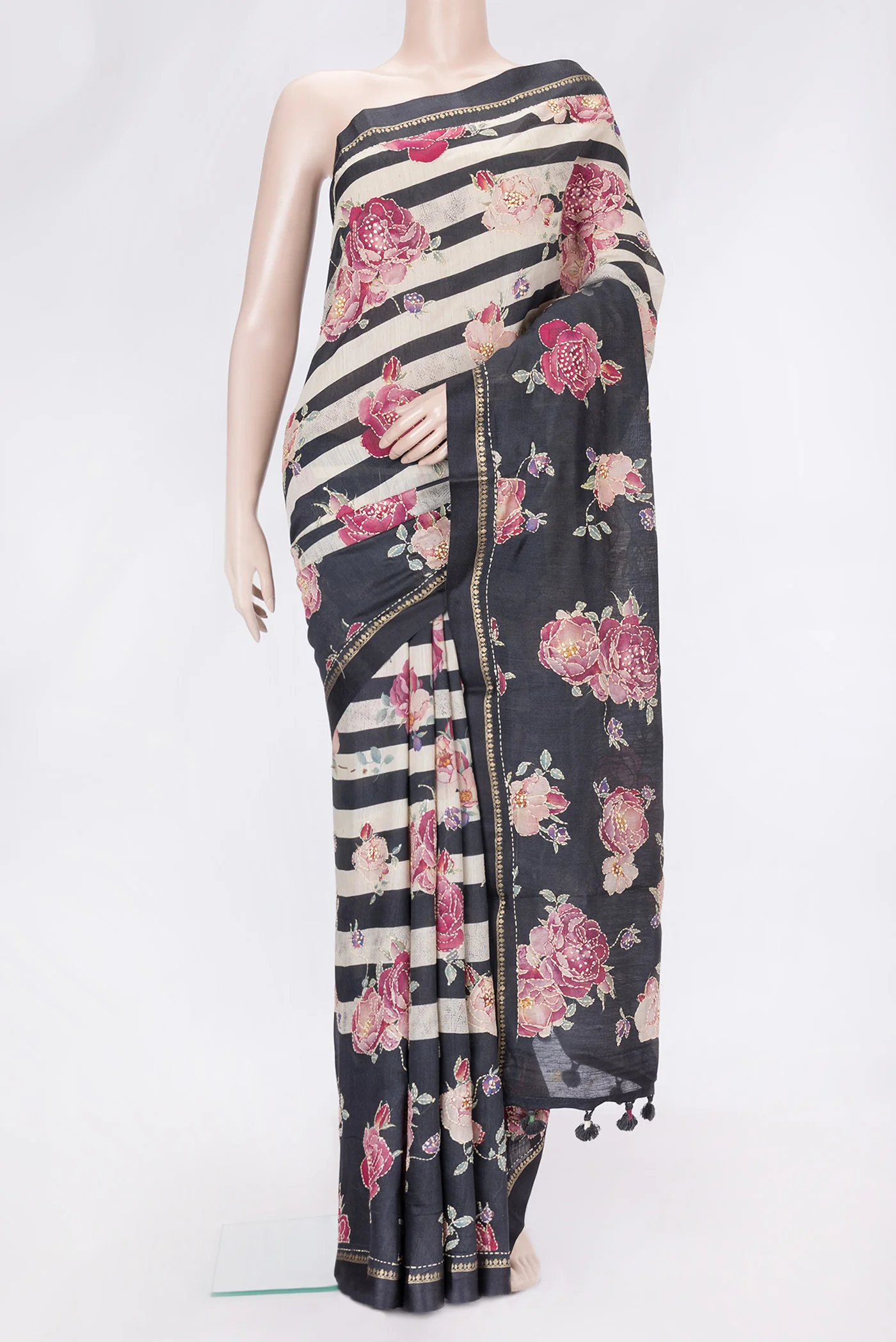 Black Dual Tone Tussar Silk Saree
