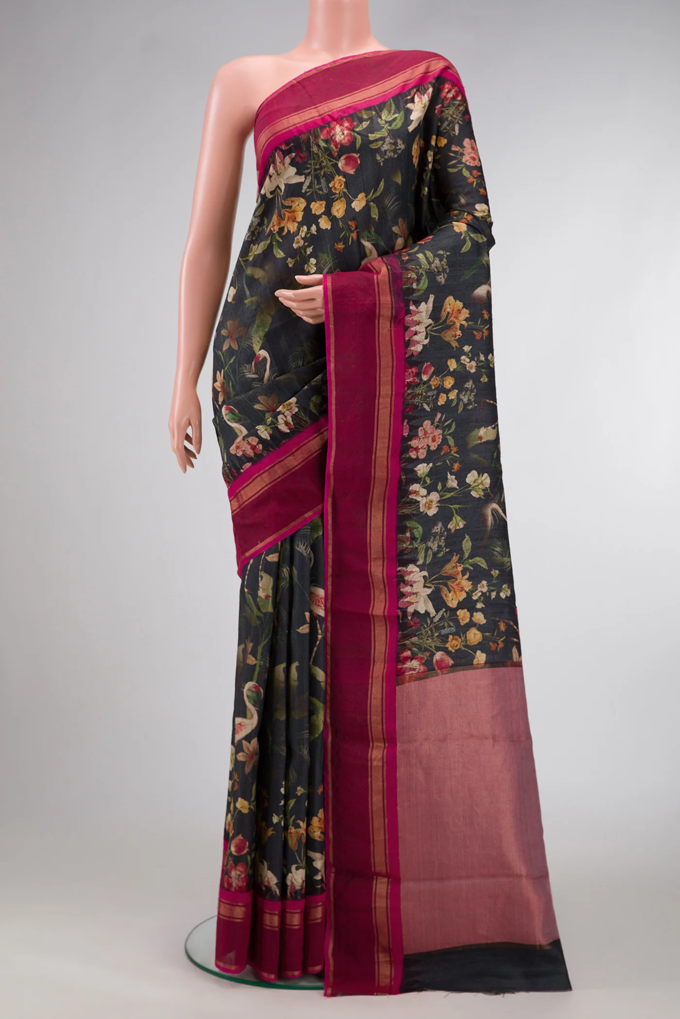 Black Tussar Silk Saree