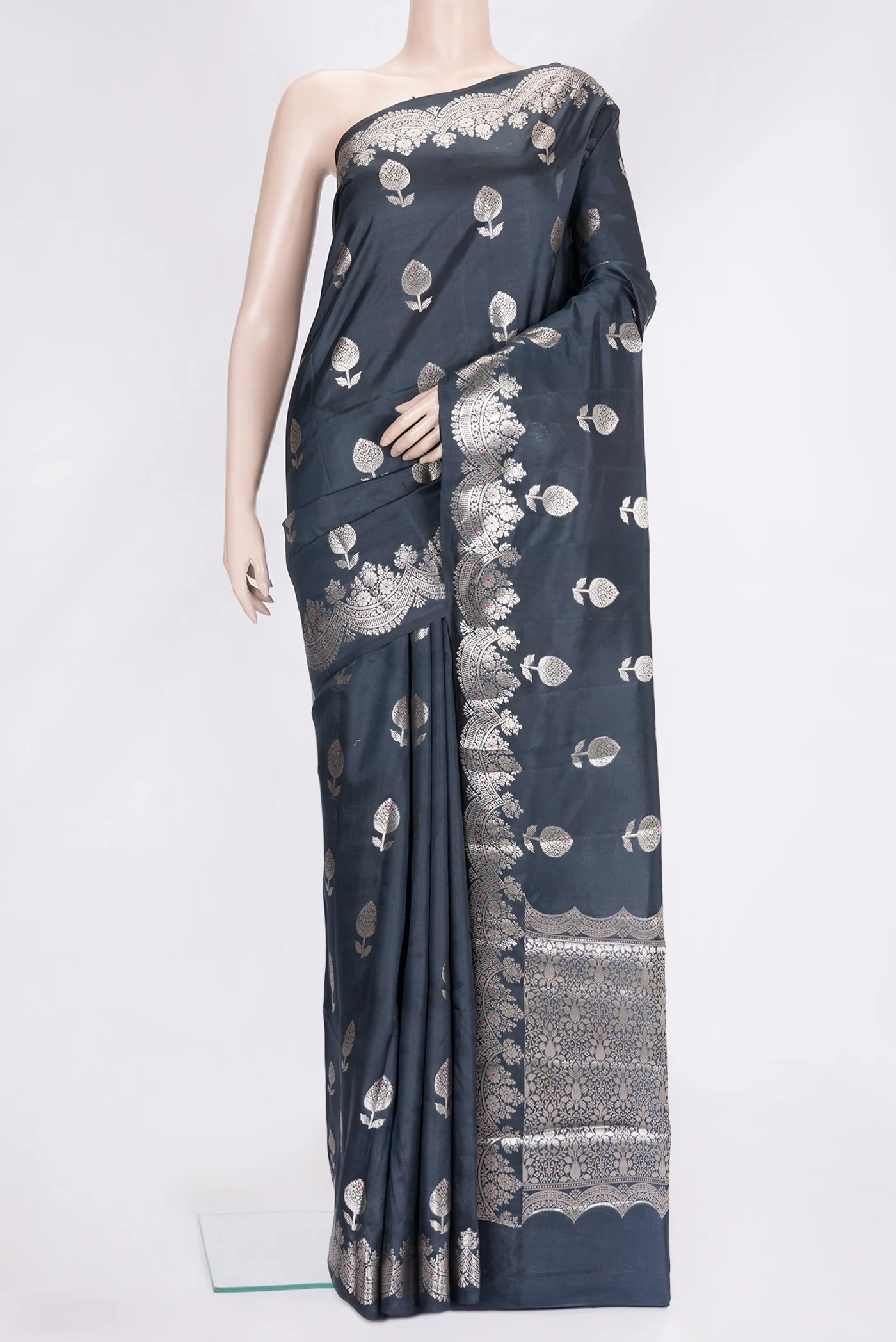 Black Banarasi Raw Silk Saree