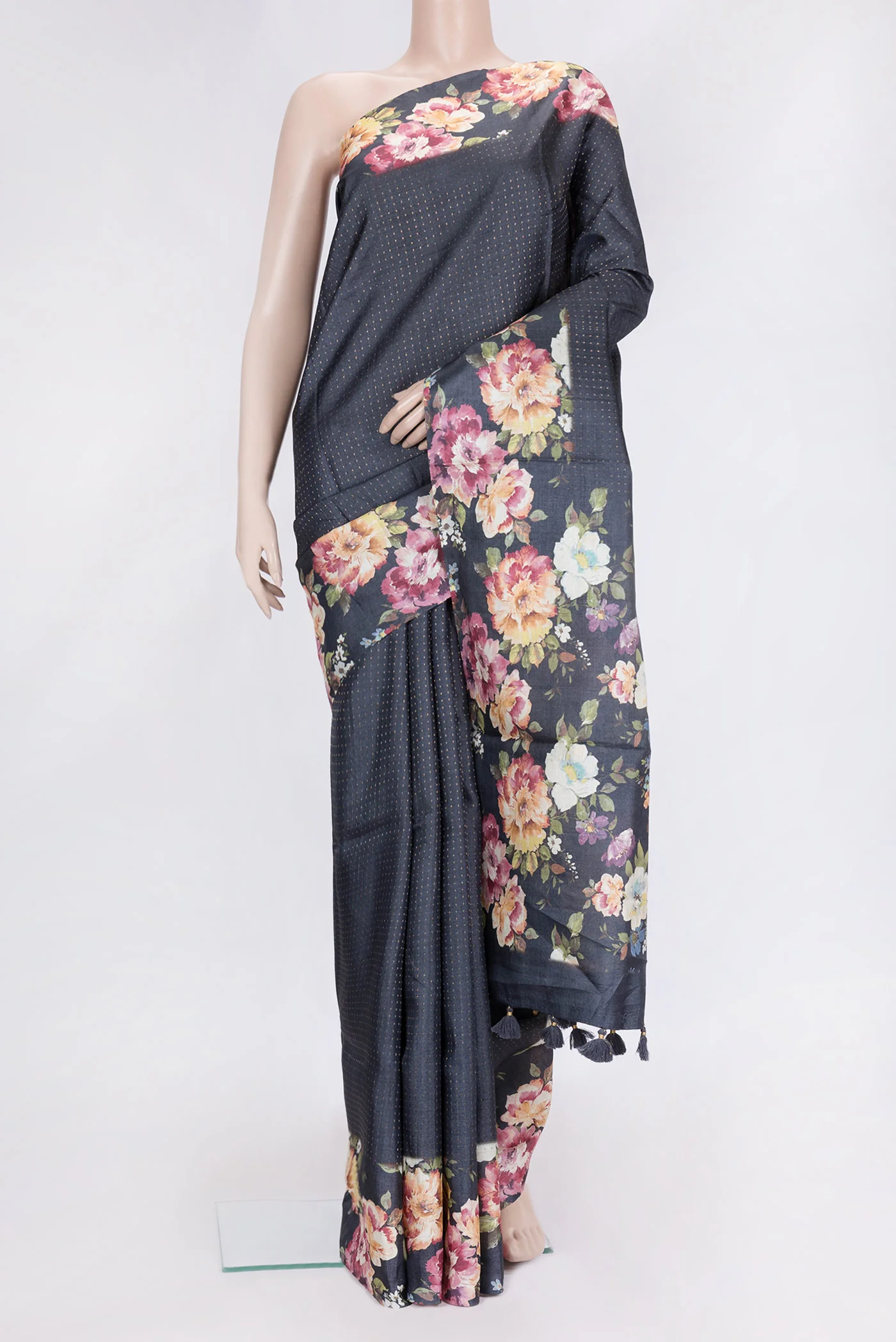 Black Tussar Silk Saree