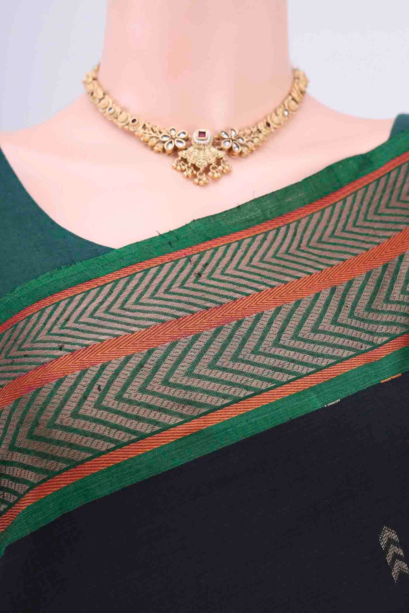 Black Kanchi Cotton Saree - Image 2