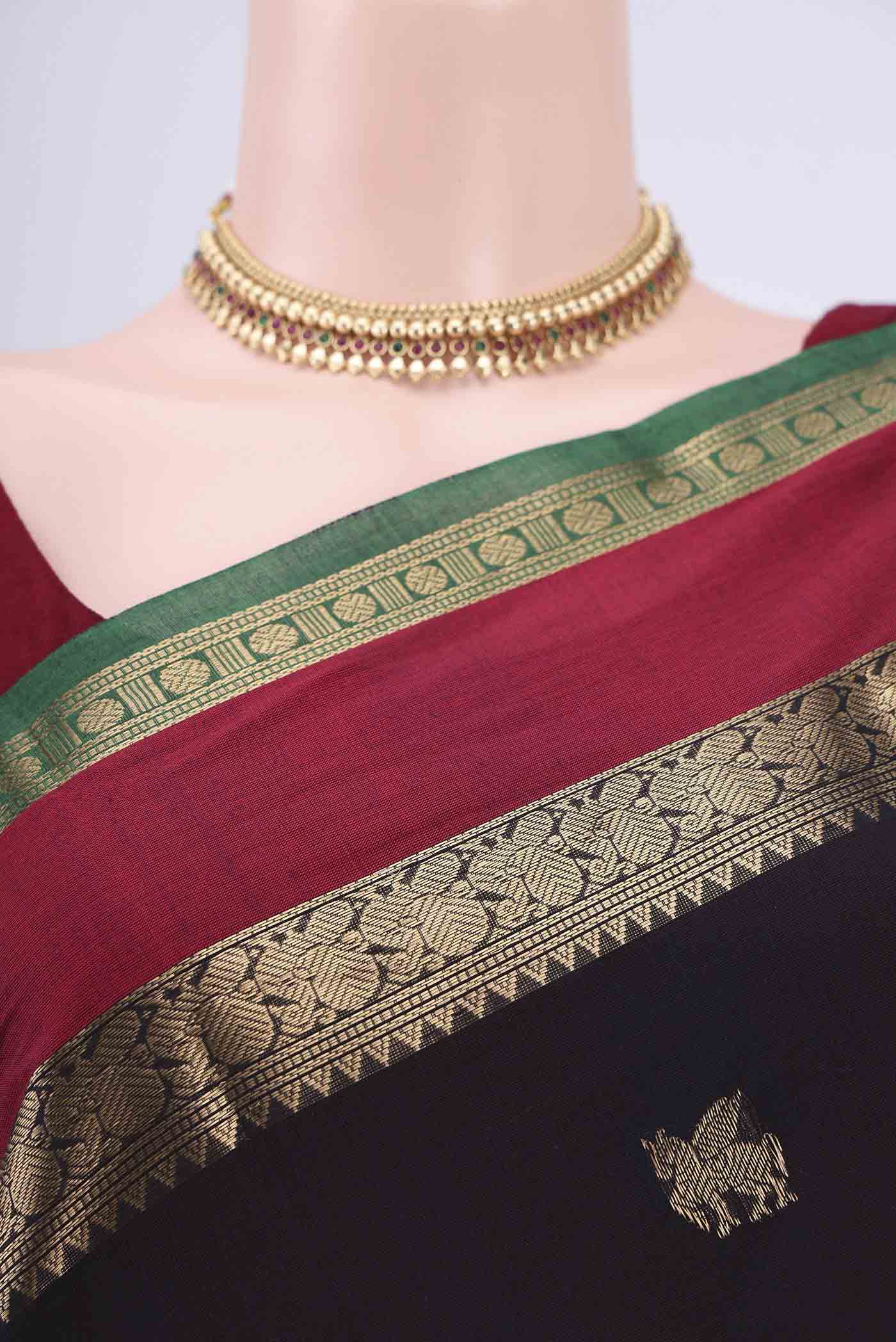 Black Kanchi Cotton Saree - Image 2