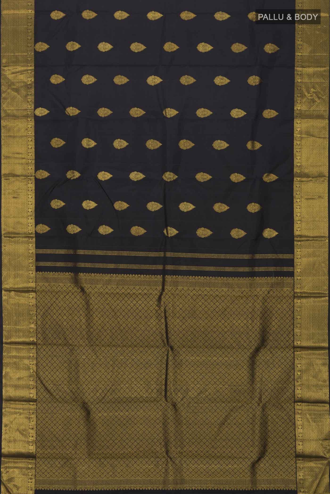 Black Kanchipuram Silk Saree - Image 6