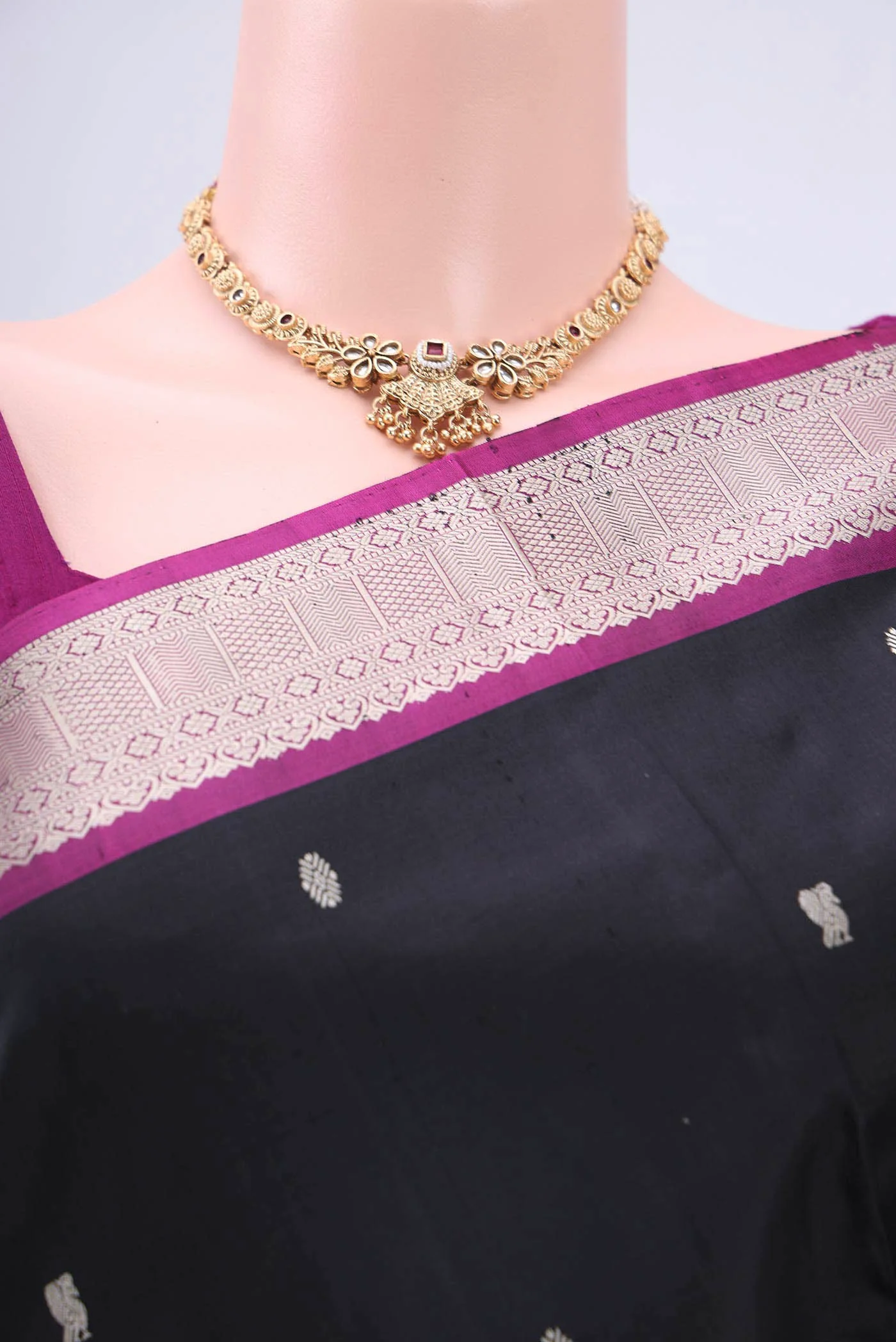 Black Kanchipuram Silk Saree - Image 2