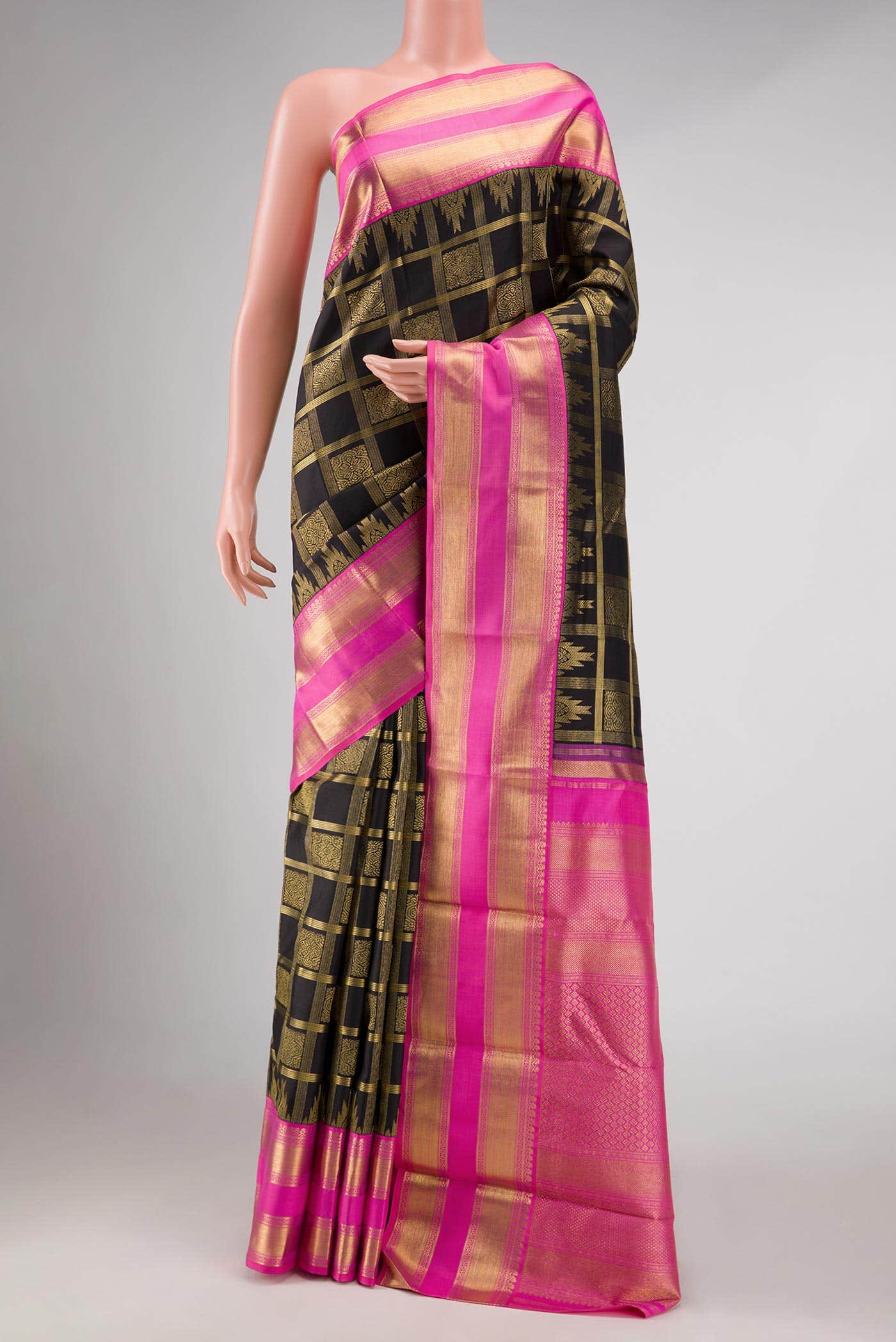 Pure Silk Pure Zari Black Kanjivaram Saree