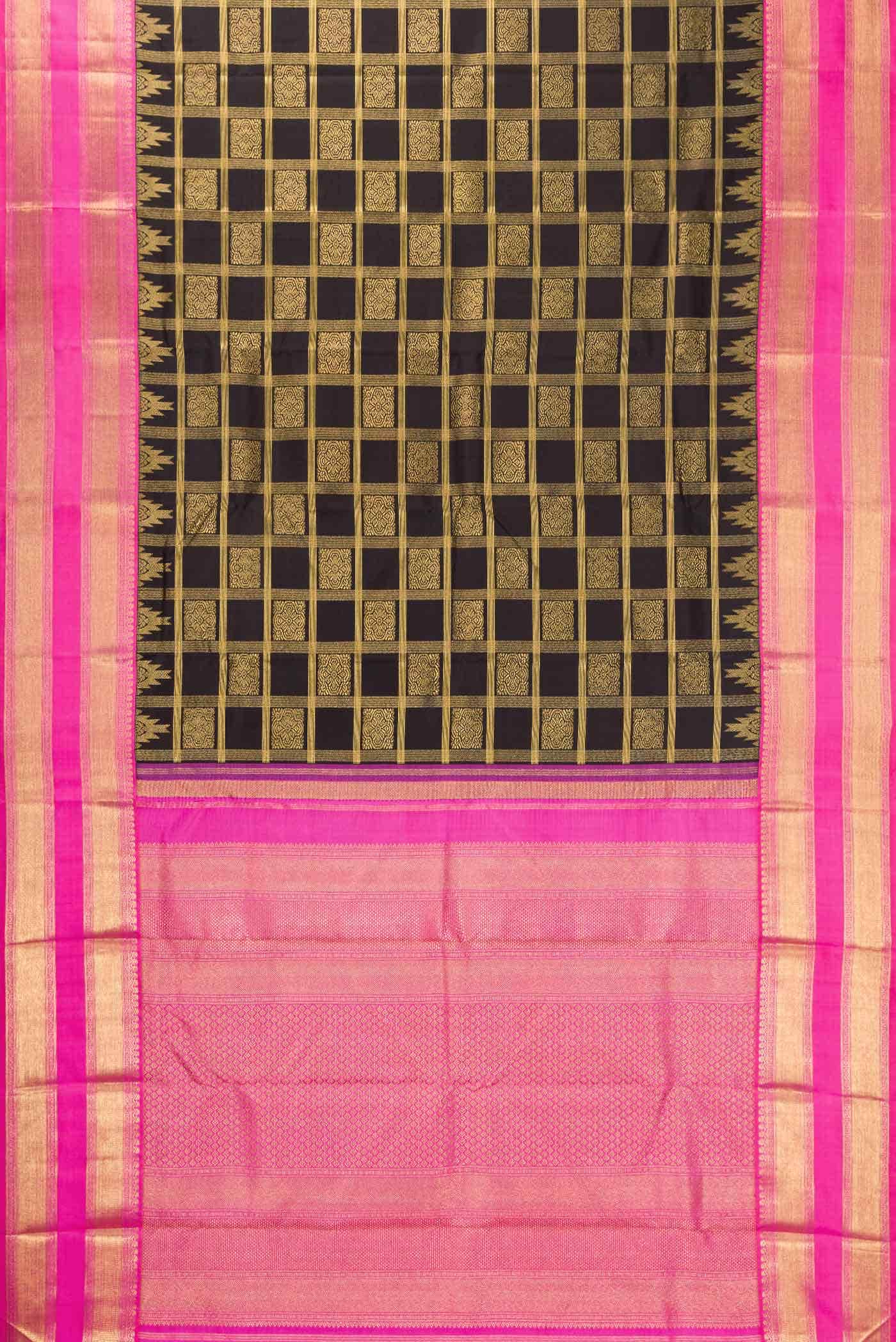 Pure Silk Pure Zari Black Kanjivaram Saree - Image 4
