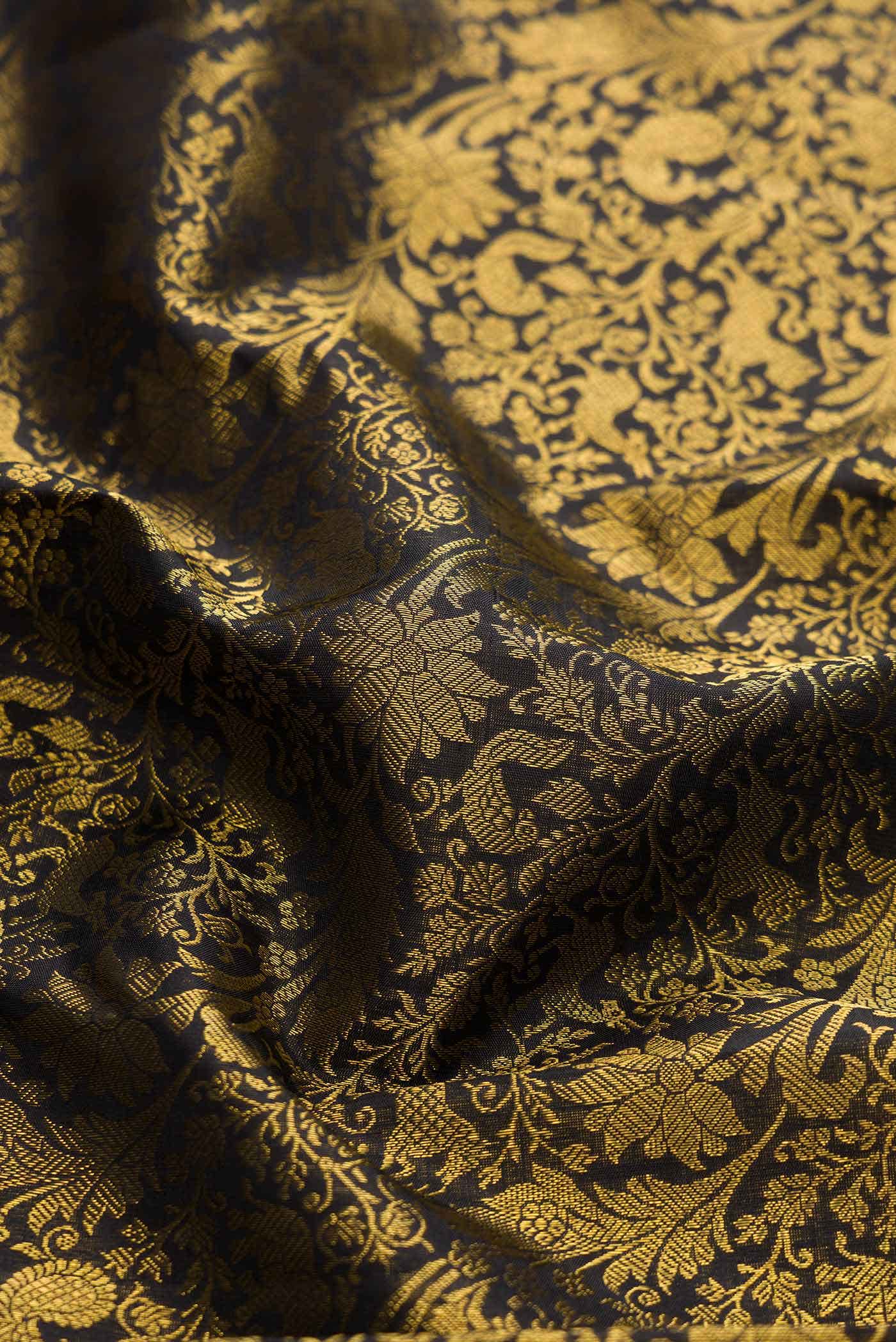 Pure Silk Pure Zari Black Kanjivaram Saree - Image 3