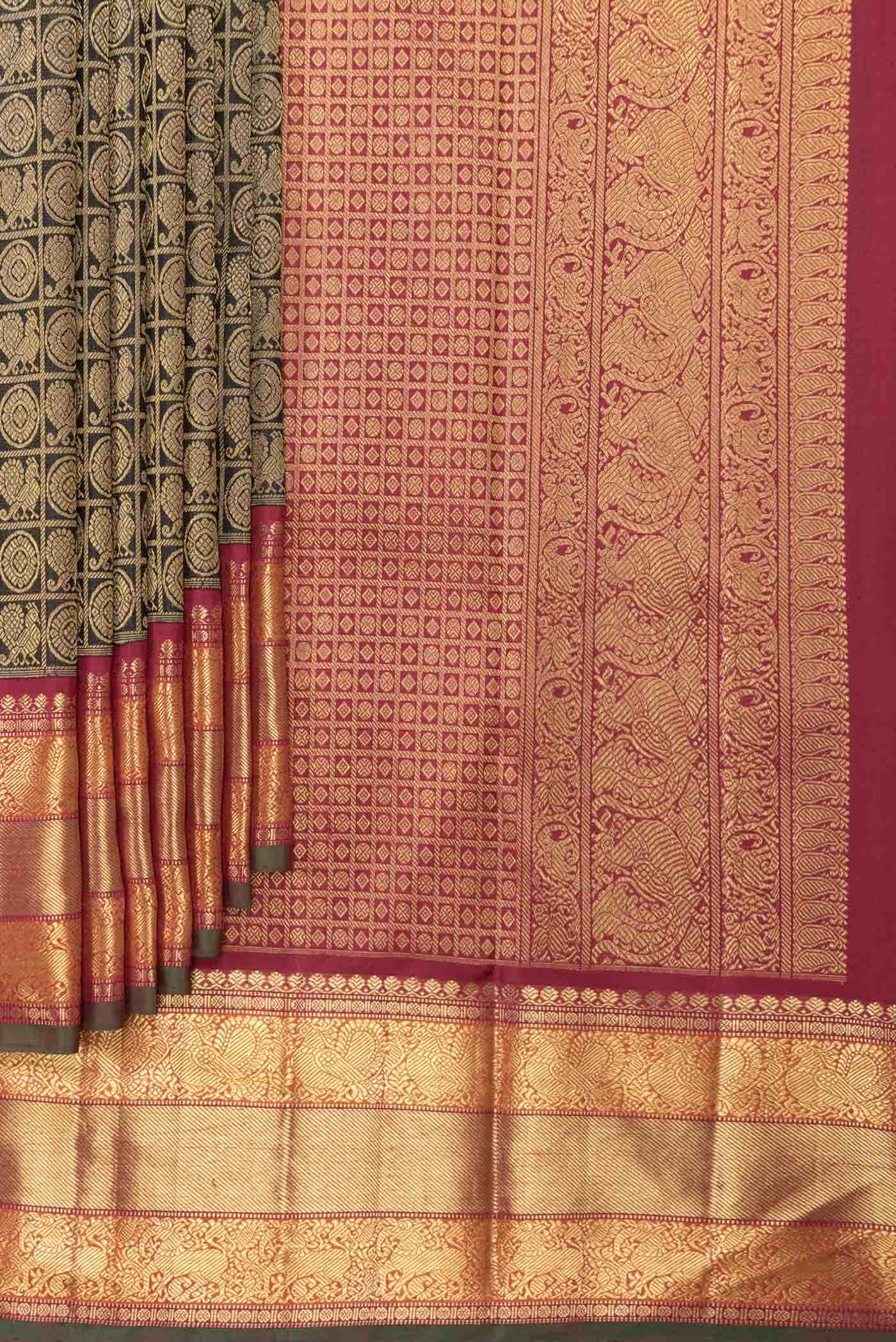 Pure Silk Pure Zari Black Kanjivaram Saree - Image 2