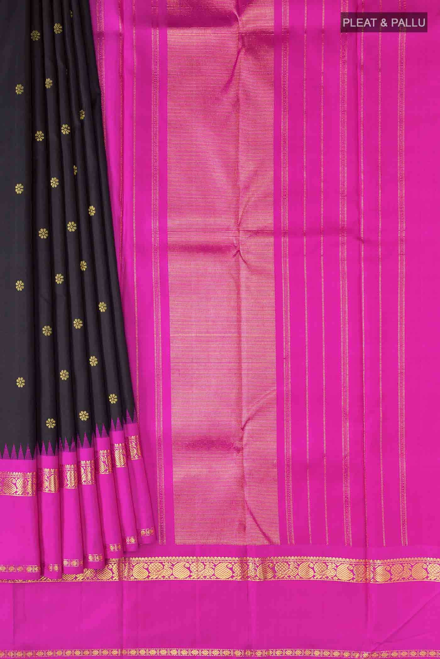 Pure Silk Pure Zari Black Kanjivaram Saree - Image 2
