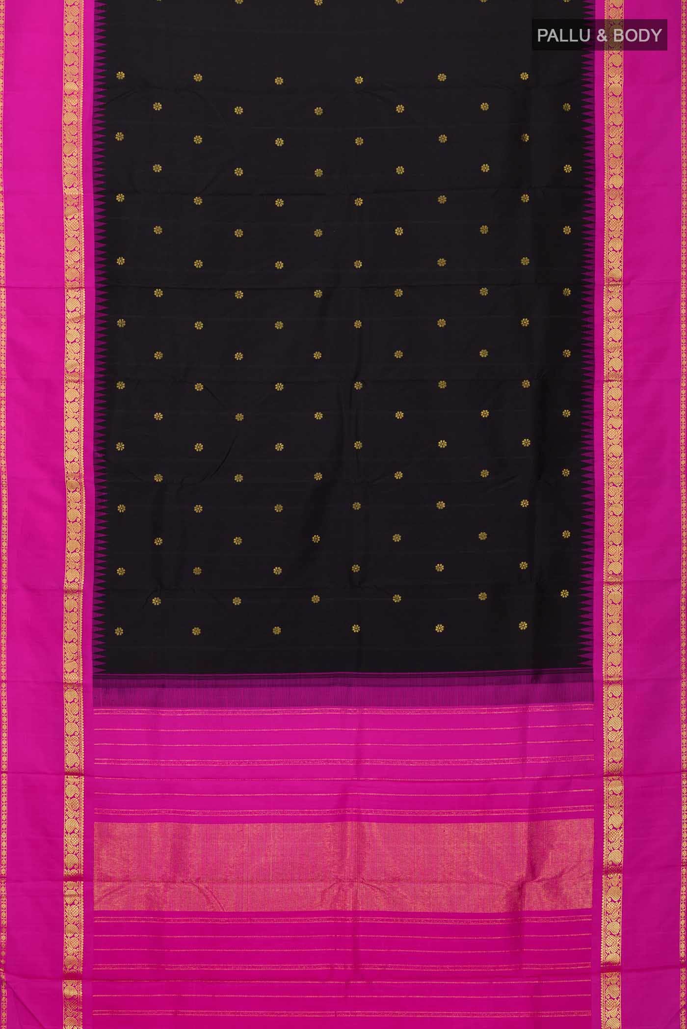 Pure Silk Pure Zari Black Kanjivaram Saree - Image 4