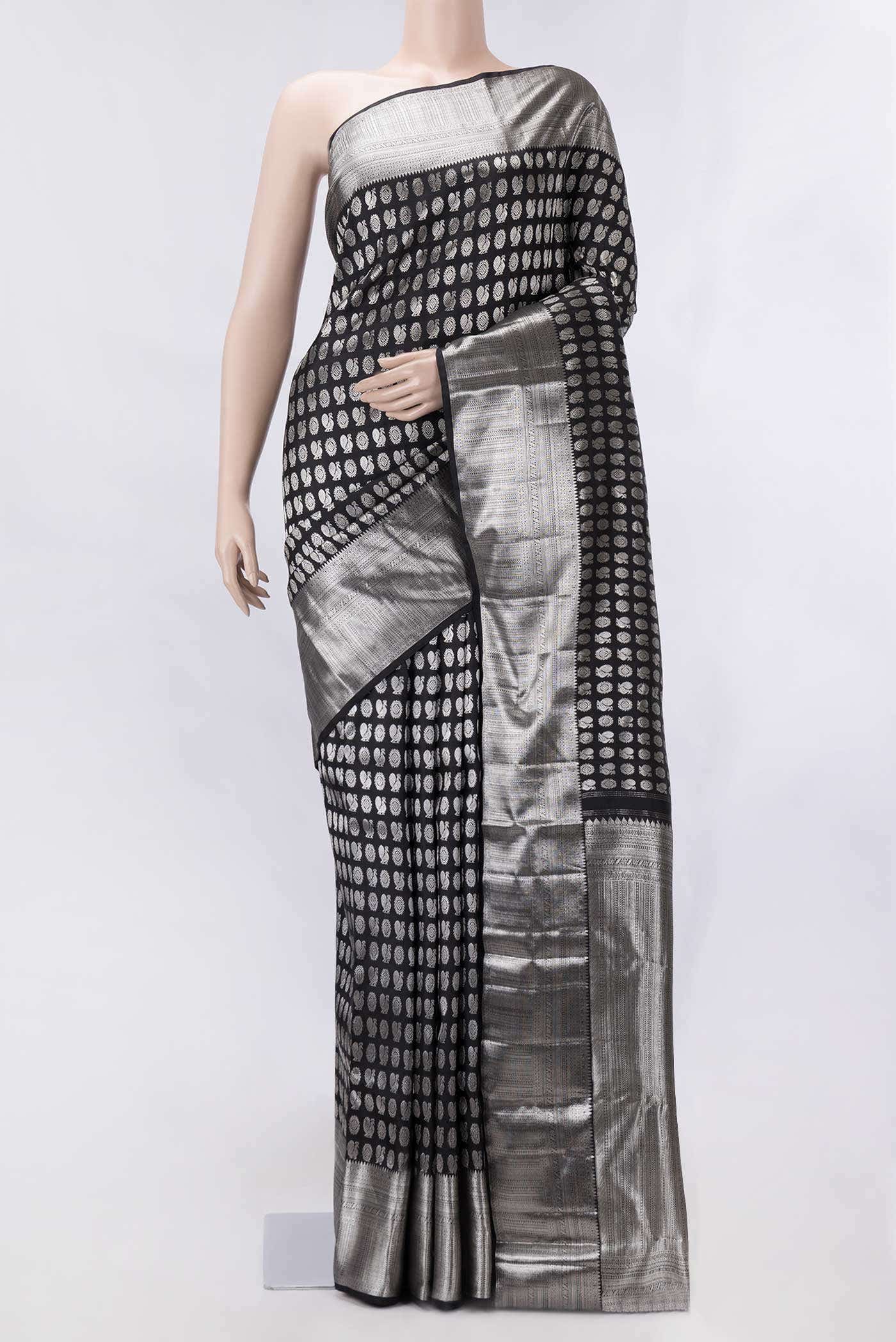 Pure Silk Pure Zari Black Kanjivaram Saree