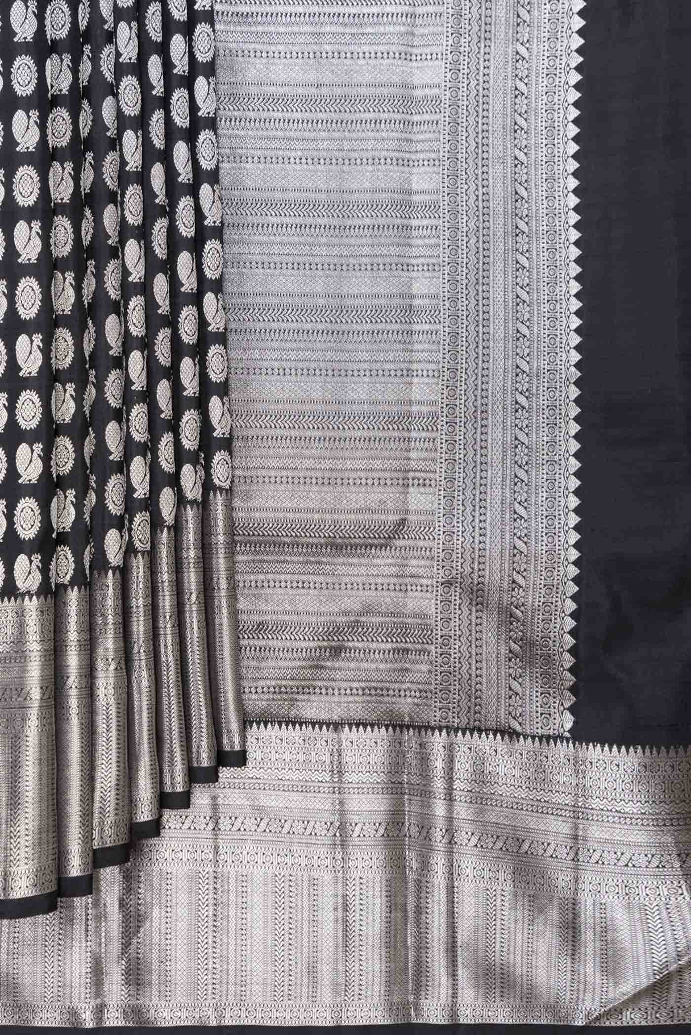 Pure Silk Pure Zari Black Kanjivaram Saree - Image 2