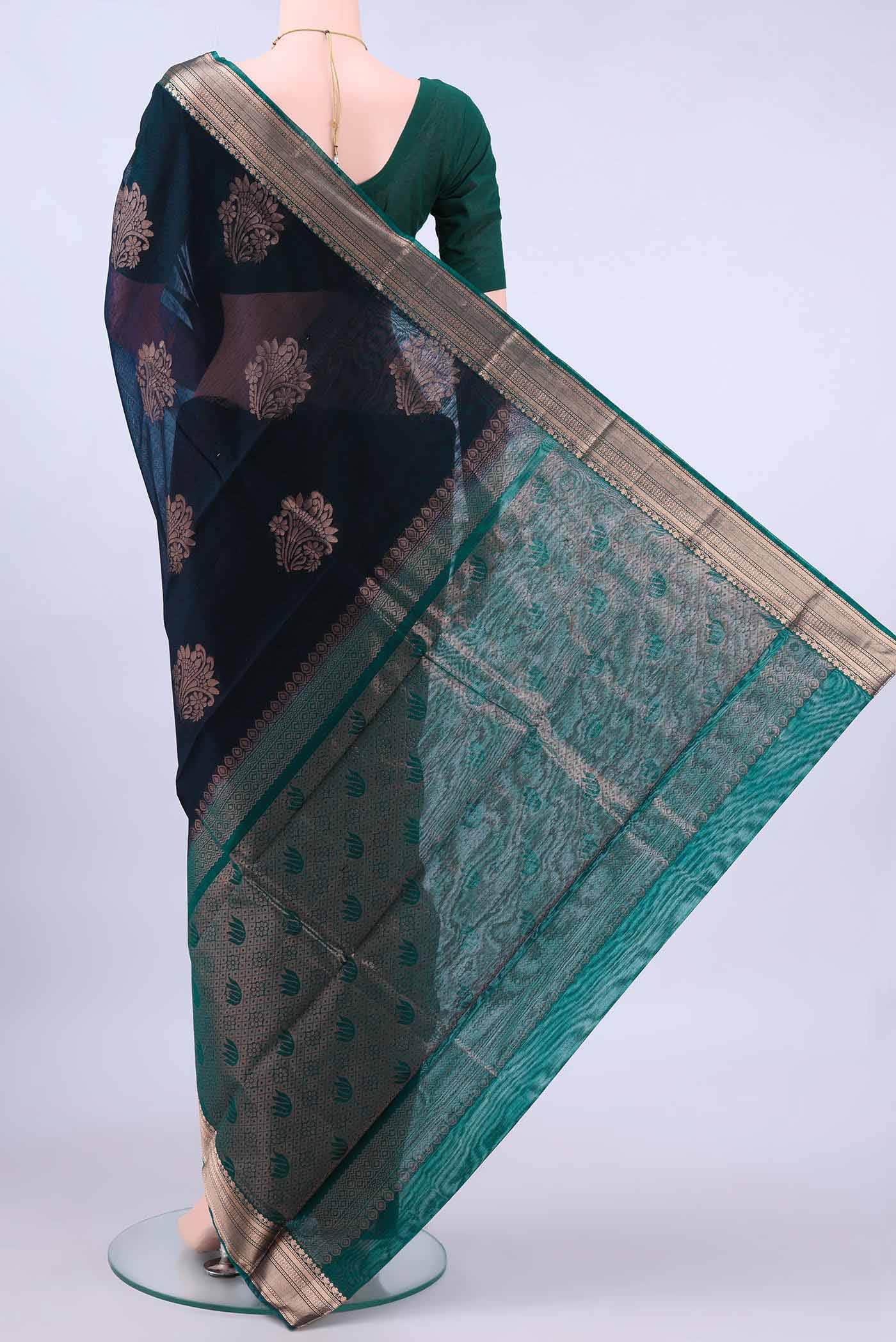 Black Kora Cotton Saree - Image 2