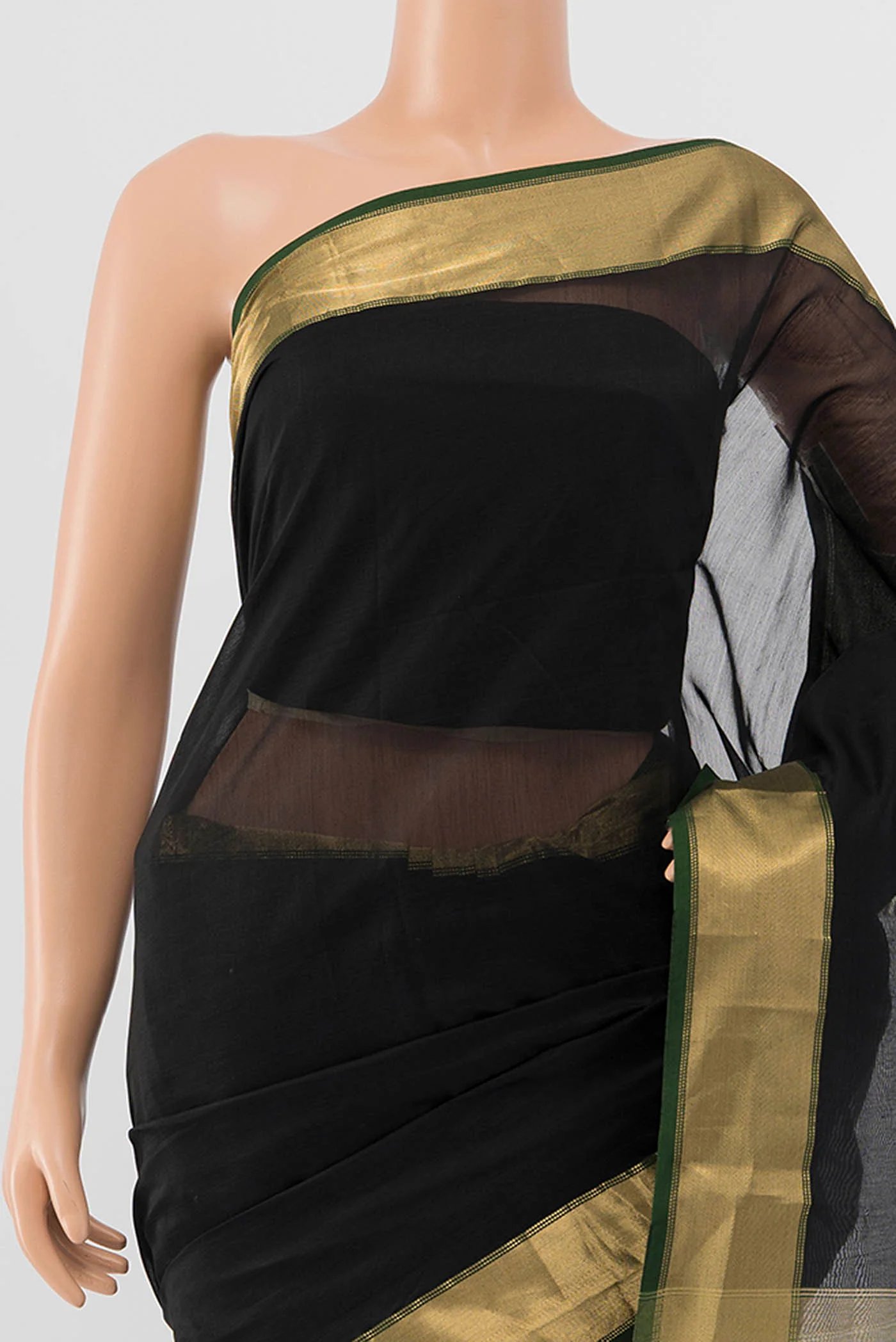 Black Maheshwari Silk Cotton Saree - Image 2