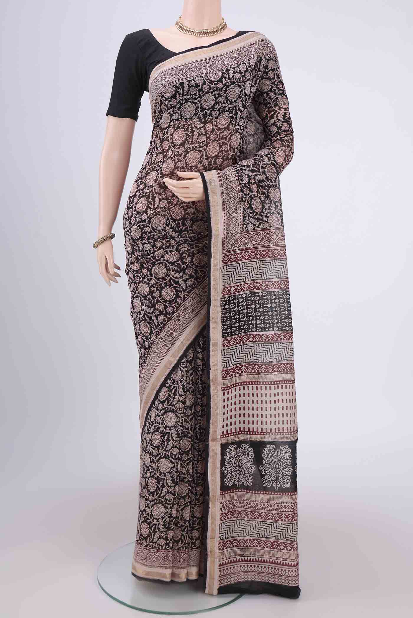 Black Maheshwari Silk Cotton Saree