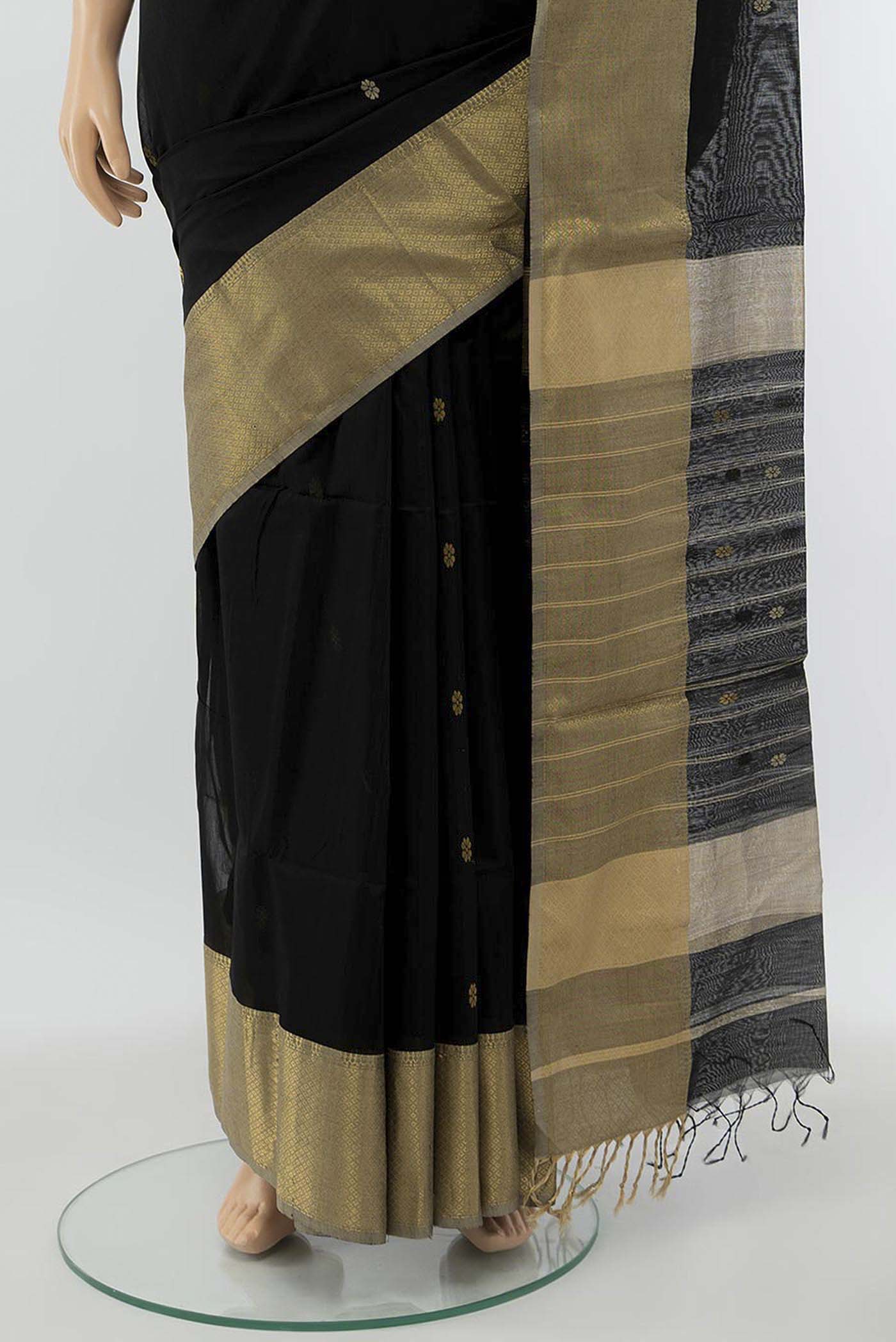 Black Maheshwari Silk Cotton Saree - Image 3