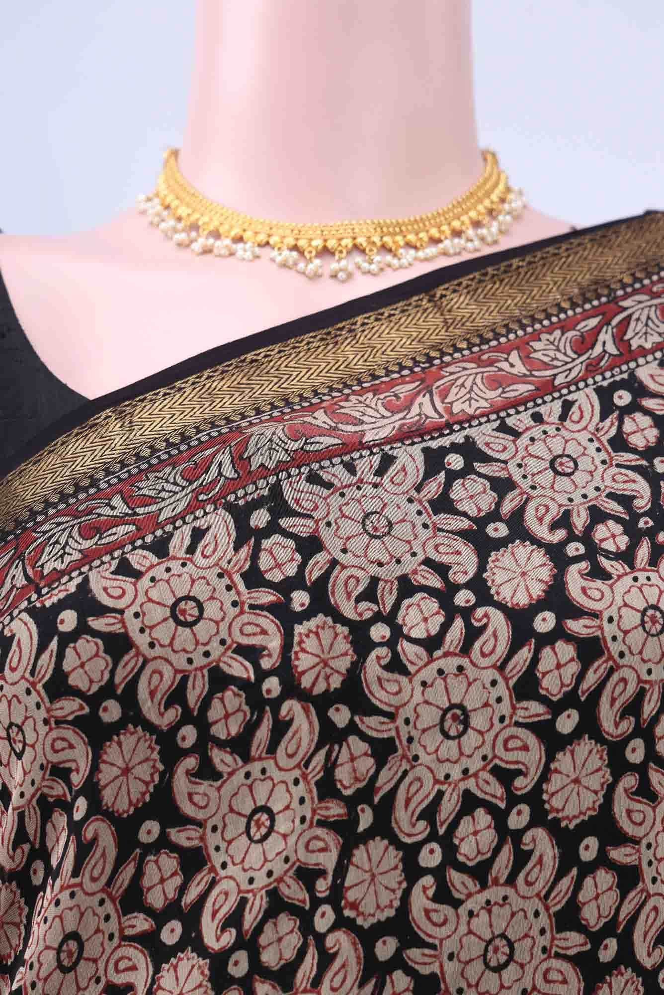 Black Maheshwari Silk Cotton Saree - Image 2