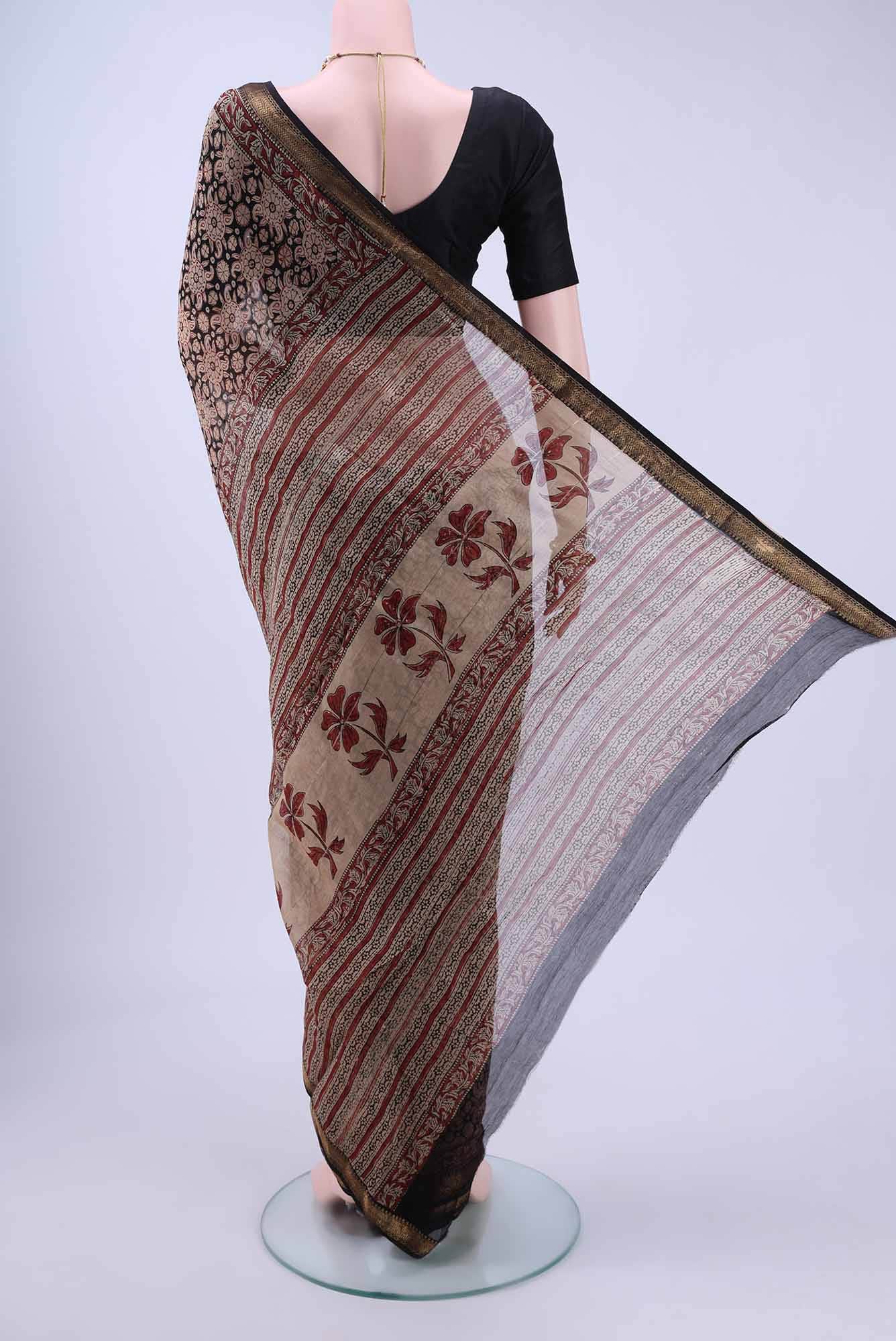 Black Maheshwari Silk Cotton Saree - Image 3
