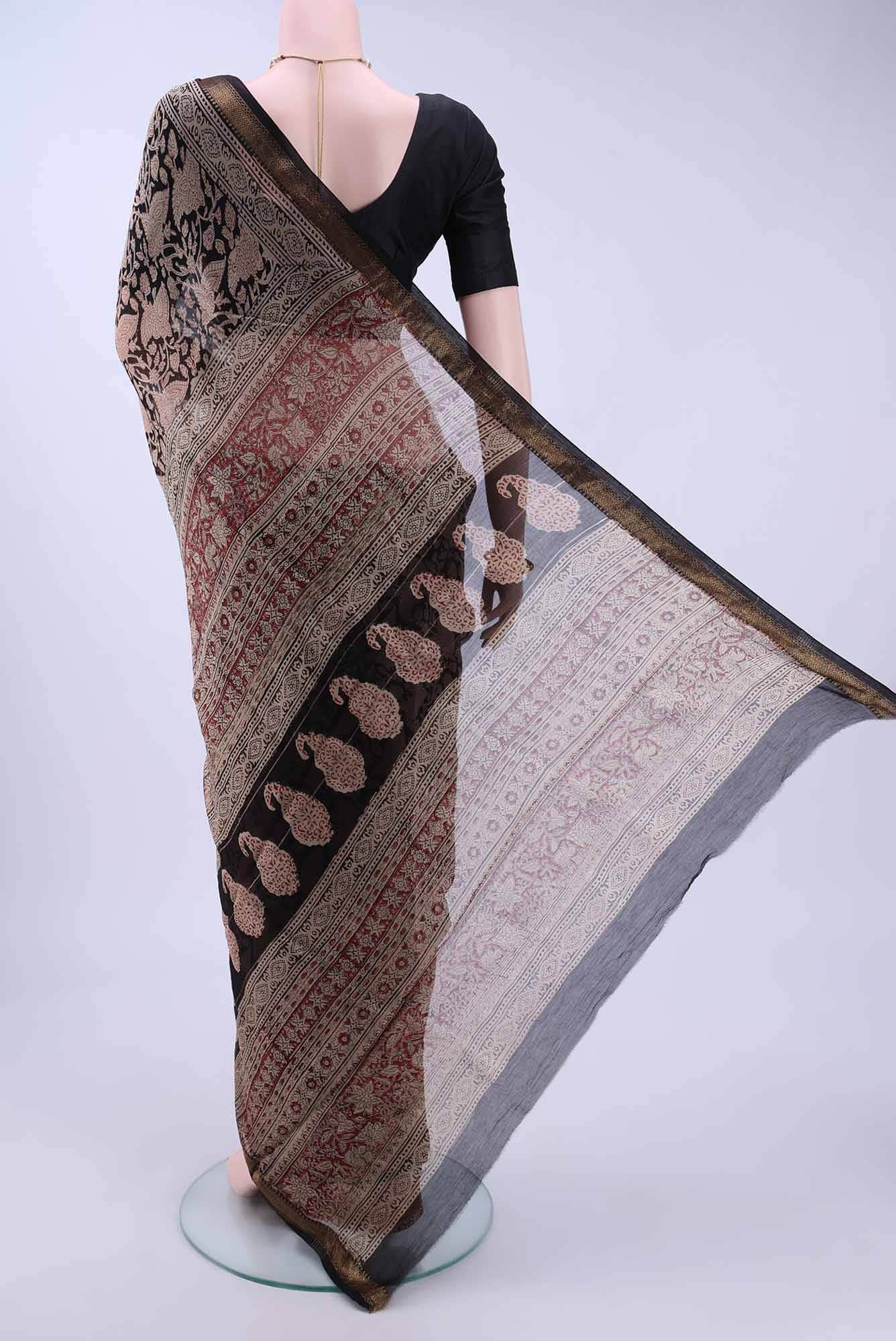 Black Maheshwari Silk Cotton Saree - Image 3