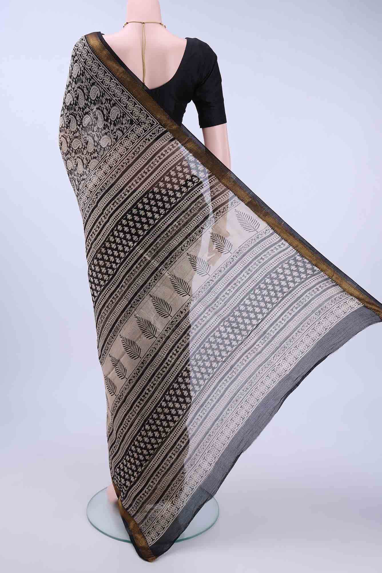 Black Maheshwari Silk Cotton Saree - Image 3