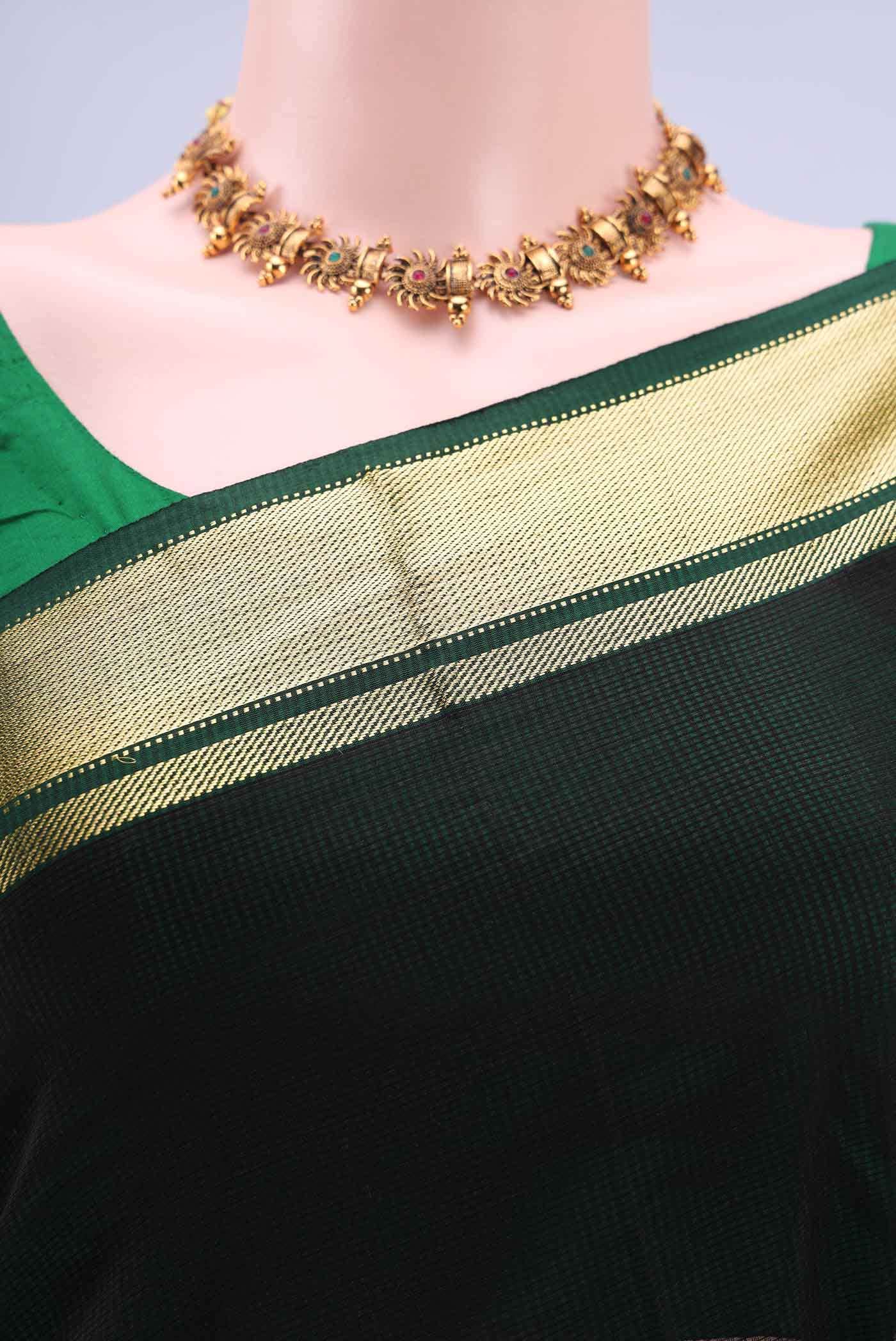 Black Maheshwari Silk Cotton Saree - Image 3