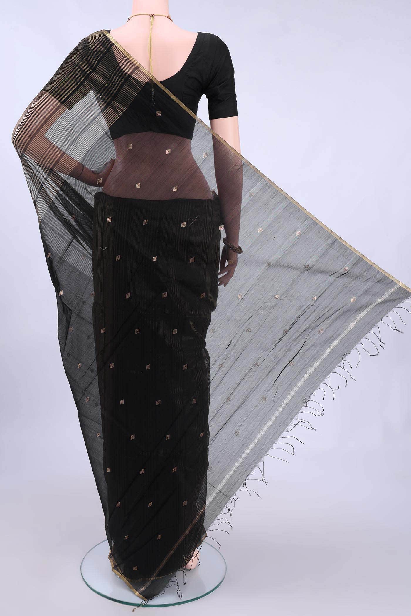 Black MP Tussar Saree - Image 2