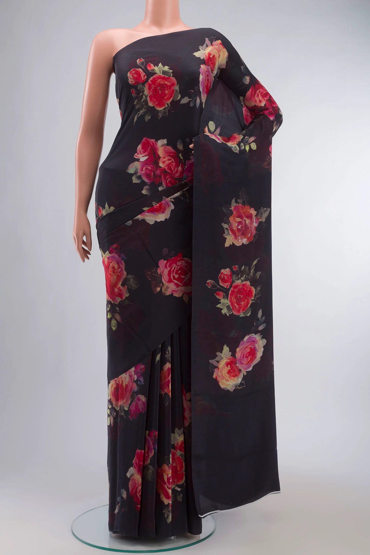 Black Mysore Crepe Saree