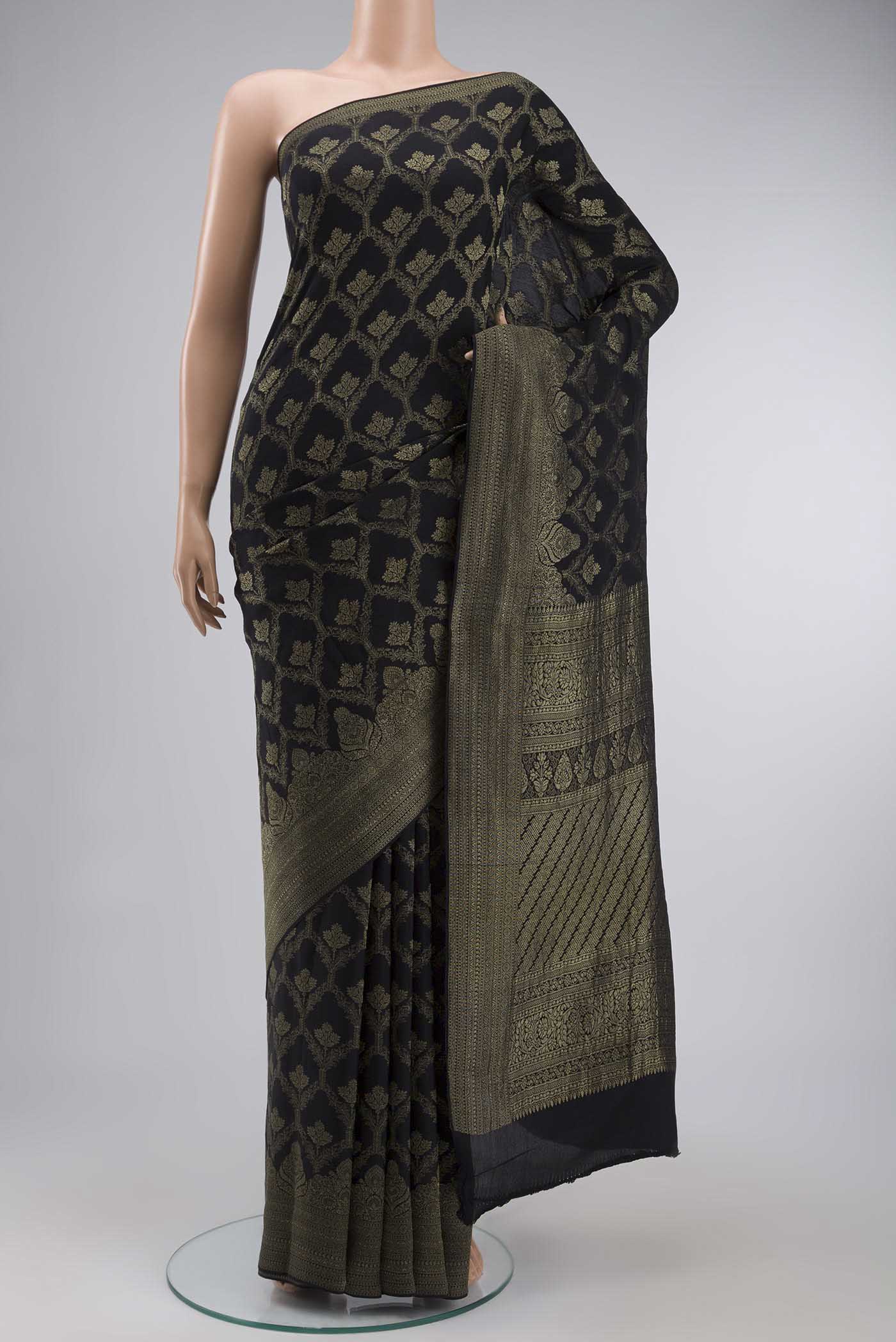 Black Mysore Crepe Saree