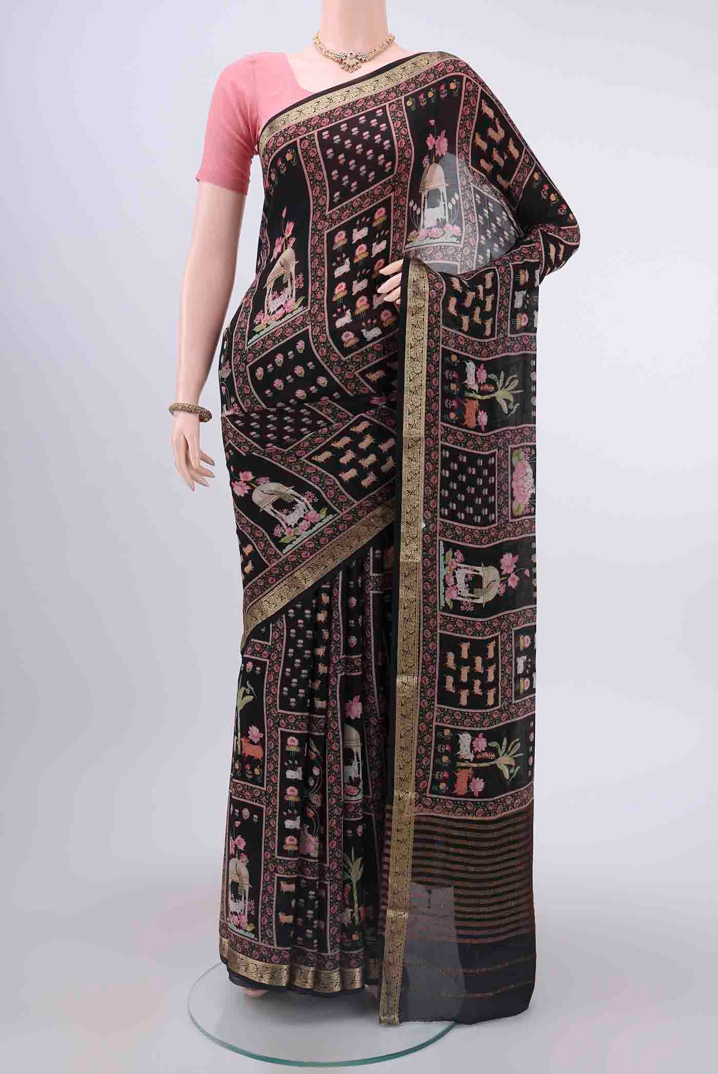 Black Mysore Crepe Saree