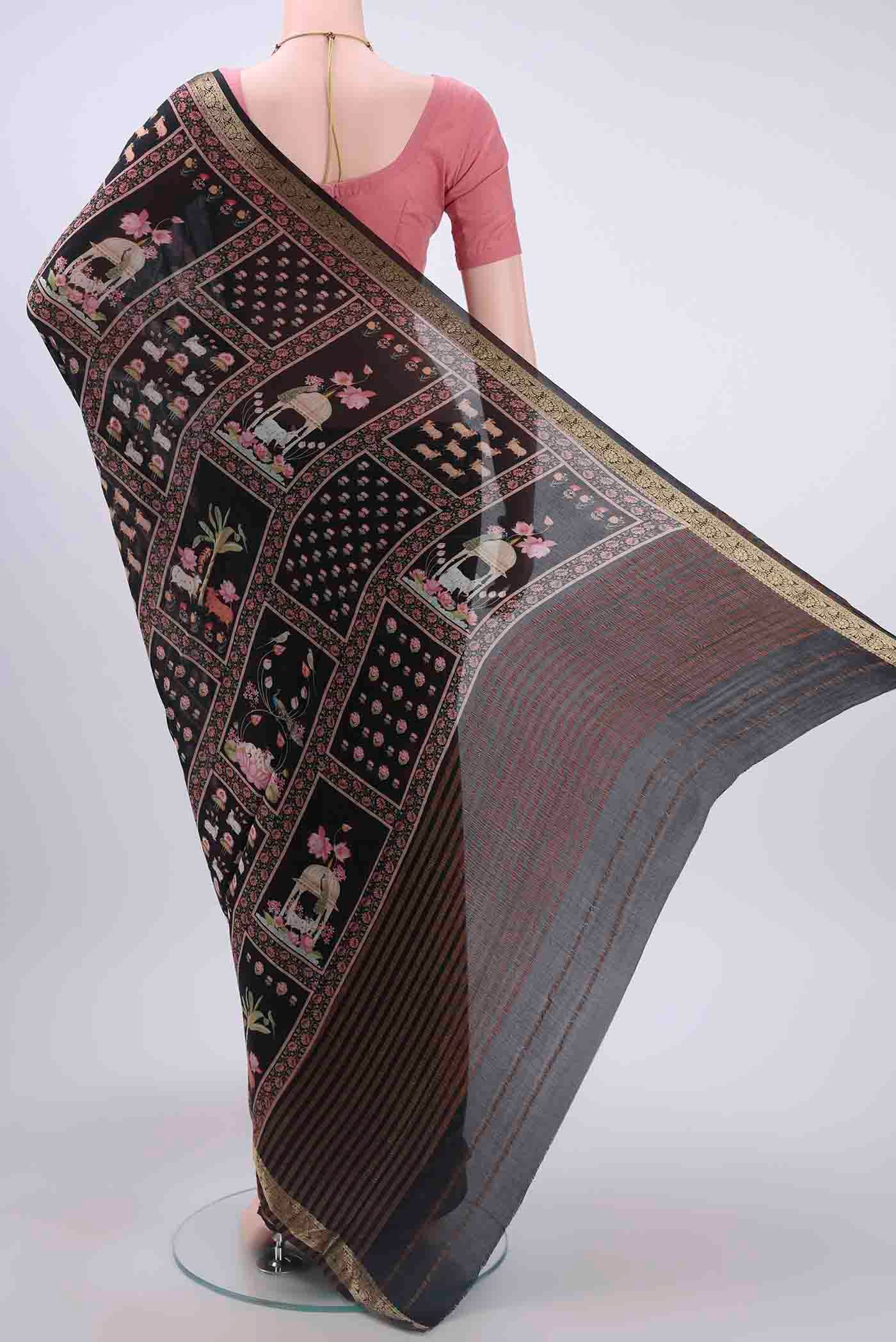 Black Mysore Crepe Saree - Image 3