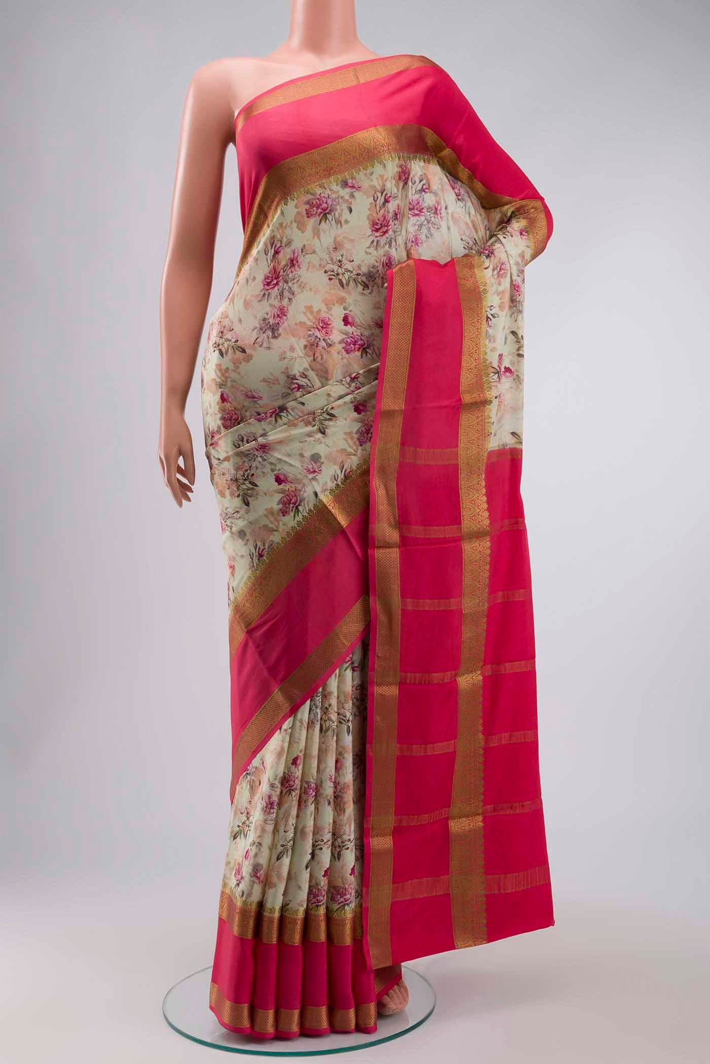 Cream Mysore Crepe Saree