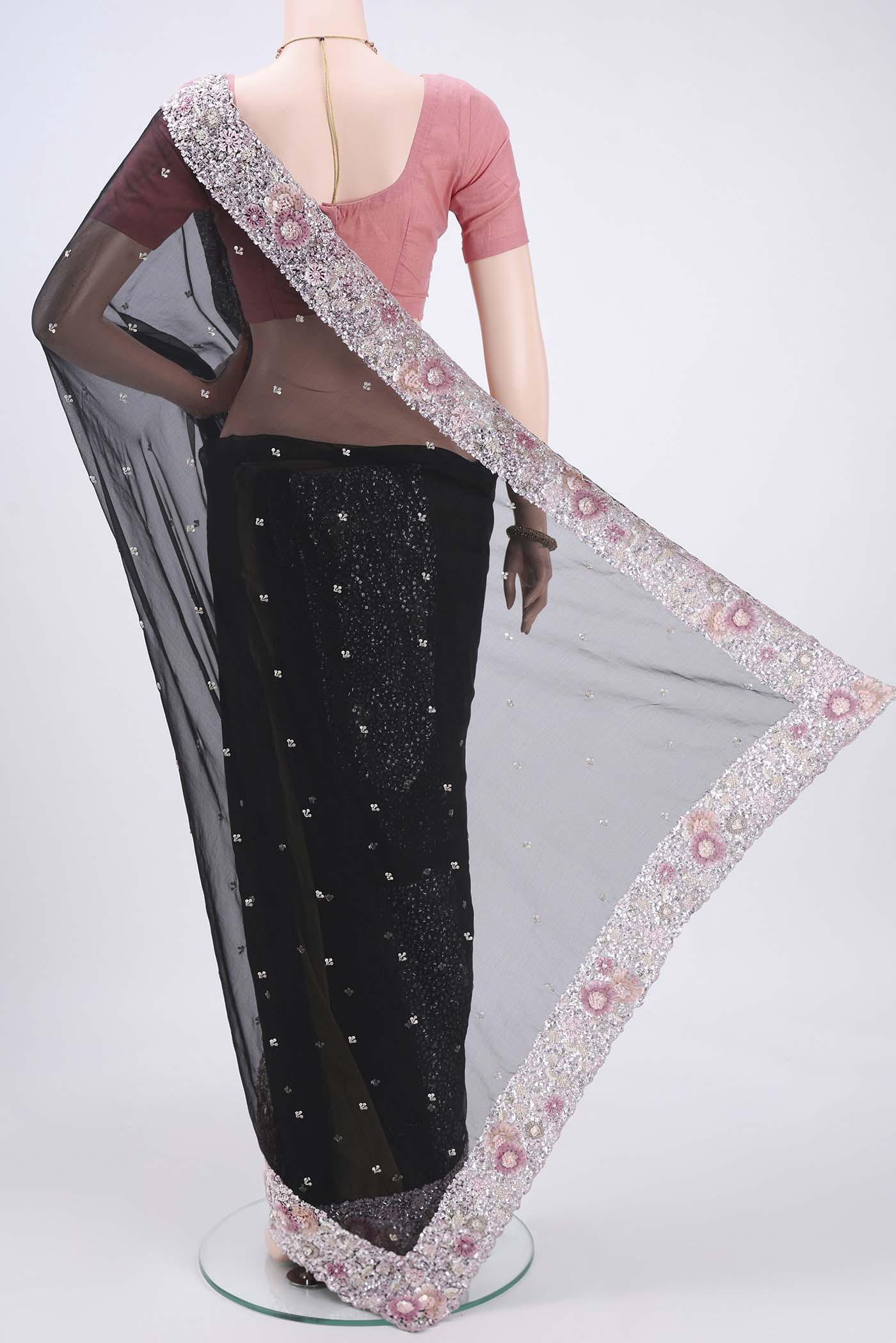 Black Organza Silk Saree - Image 3