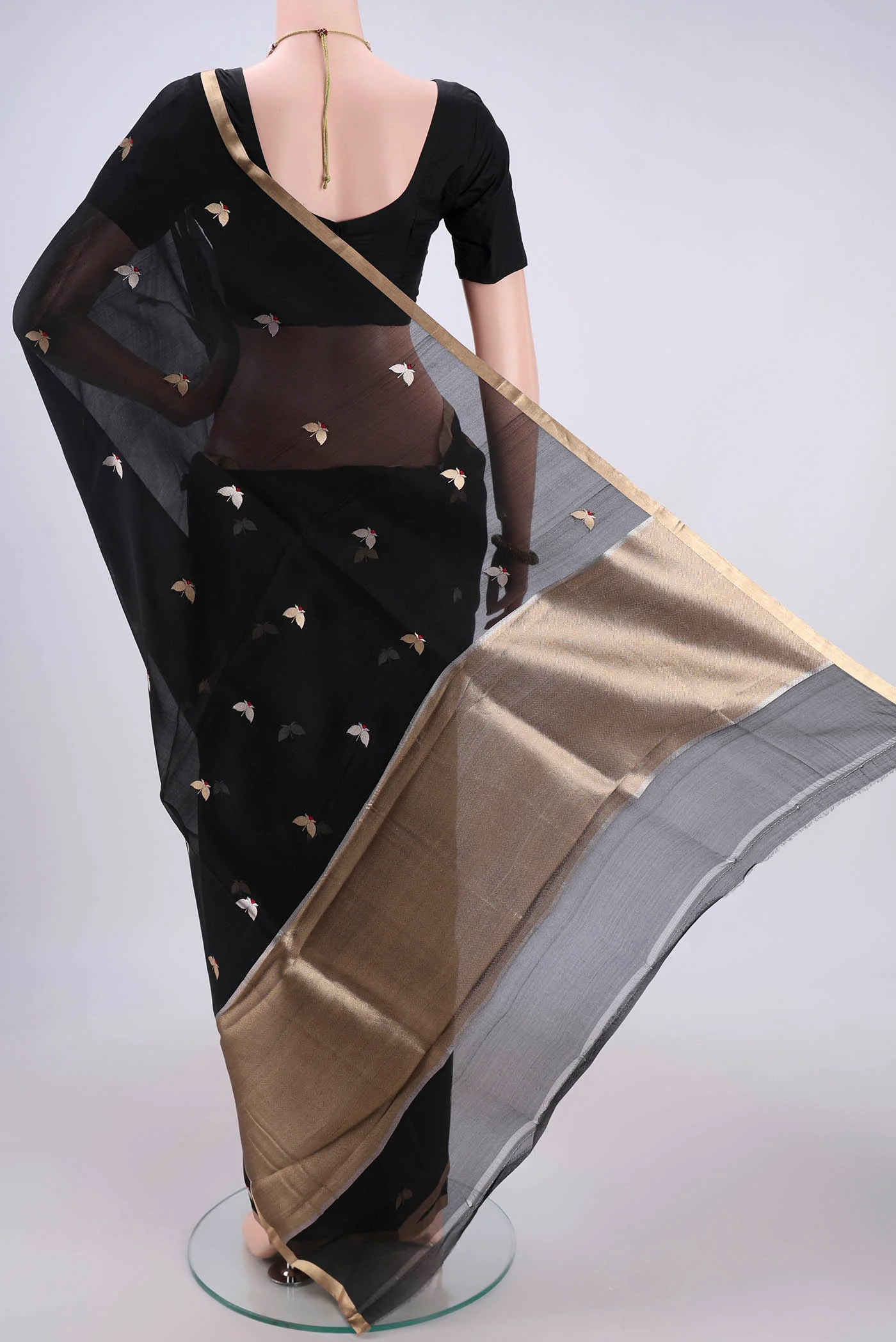 Black Banarasi Kora Silk Saree - Image 3