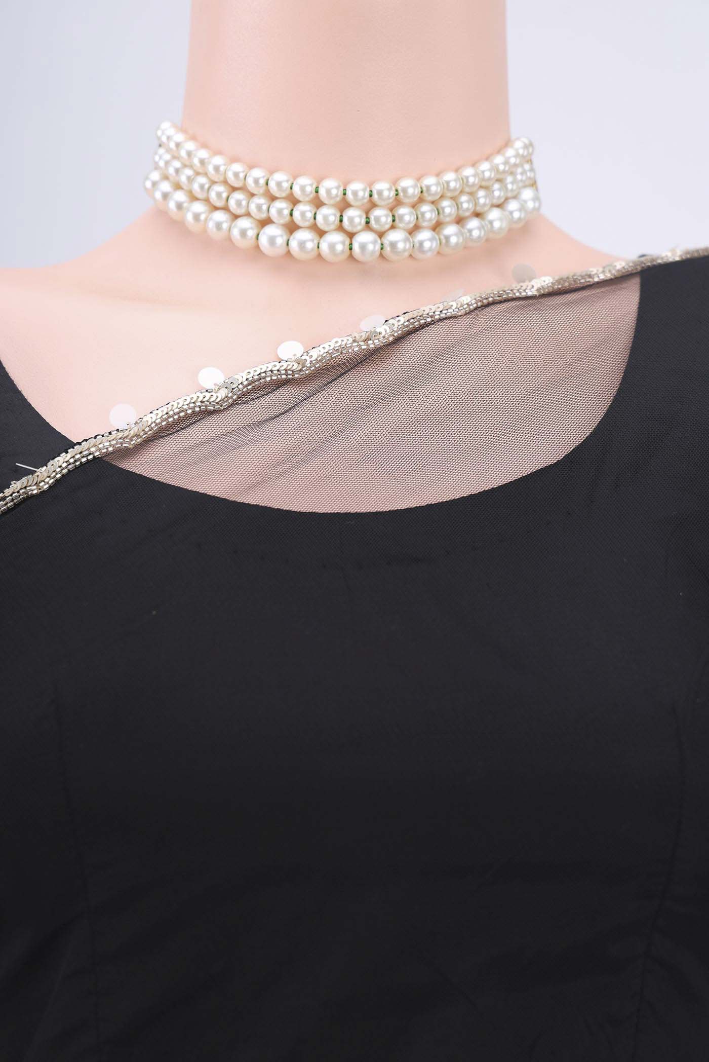 Black Blended Embroidery Net Saree - Image 2