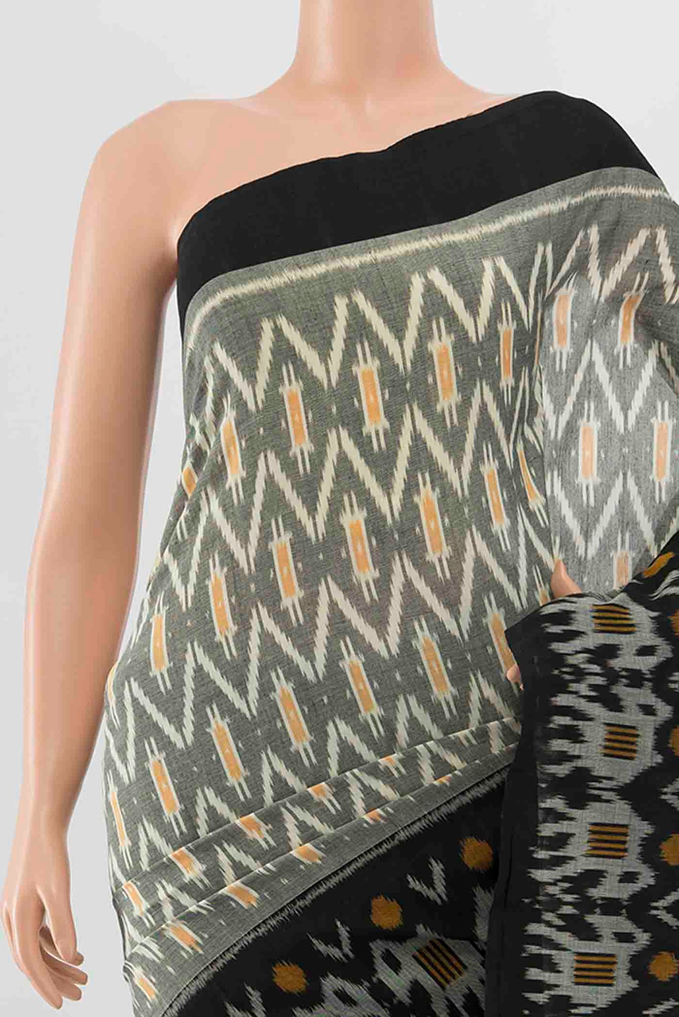 Black Pochampally Cotton Saree - Image 2