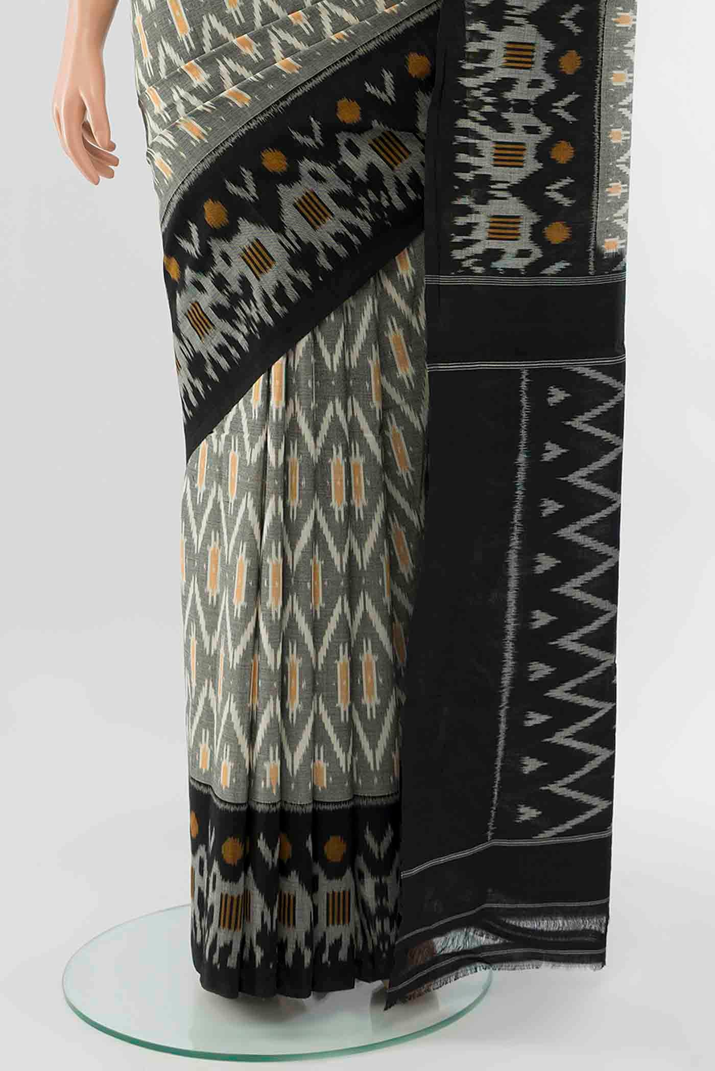 Black Pochampally Cotton Saree - Image 3