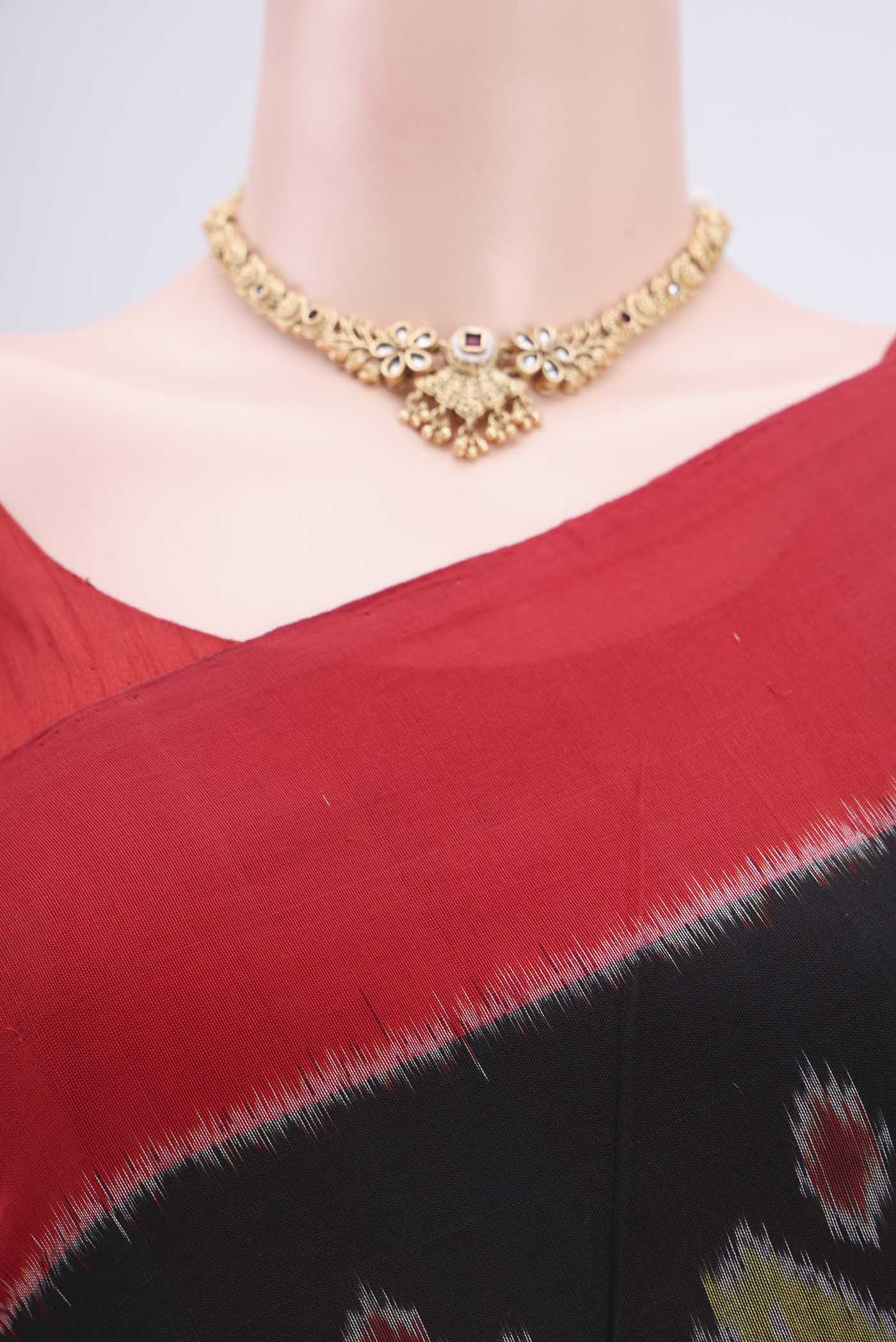 Black Pochampally Cotton Saree - Image 2